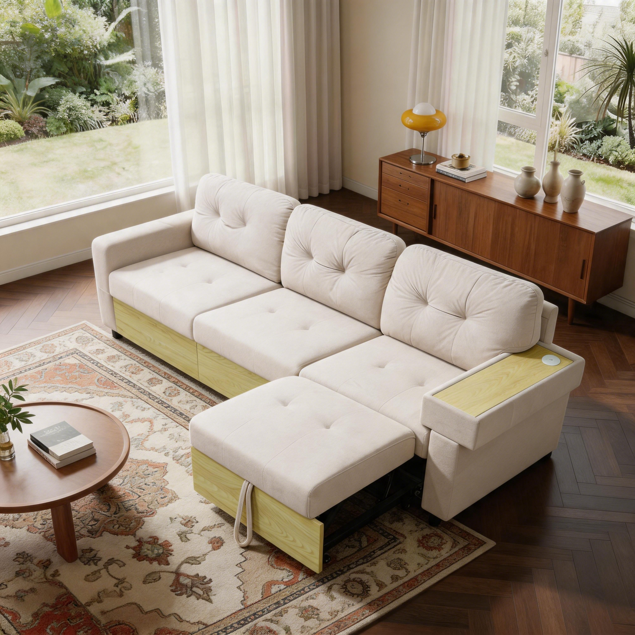 3-Sitzer Ecksofa mit ausziehbarer Ottomane, USB-An