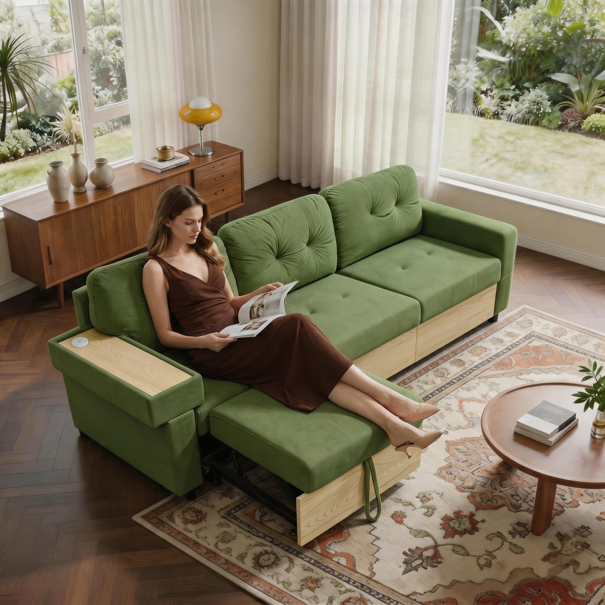 3-Sitzer Ecksofa mit ausziehbarer Ottomane, USB-An