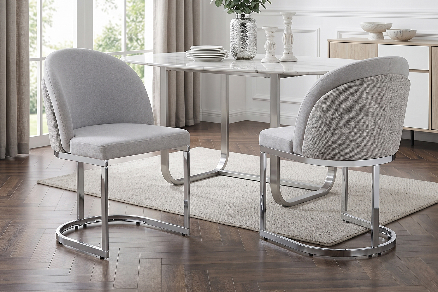 Chaise de salle à manger double dossier, mousse 25D, tissu chenille, pieds métal galvanisé miroir, cadre renforcé, pour salle à manger et salon, design haut de gamme, confort durable, style luxueux, stabilité - image 26