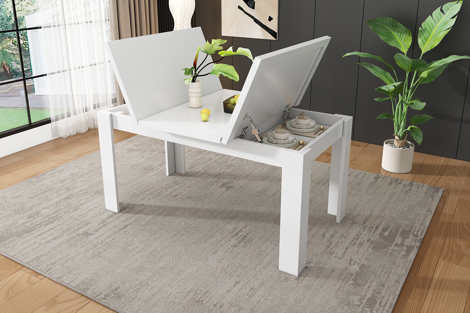 Table à manger, 120 x 70 x 75 cm, MDF, blanc - vue 7