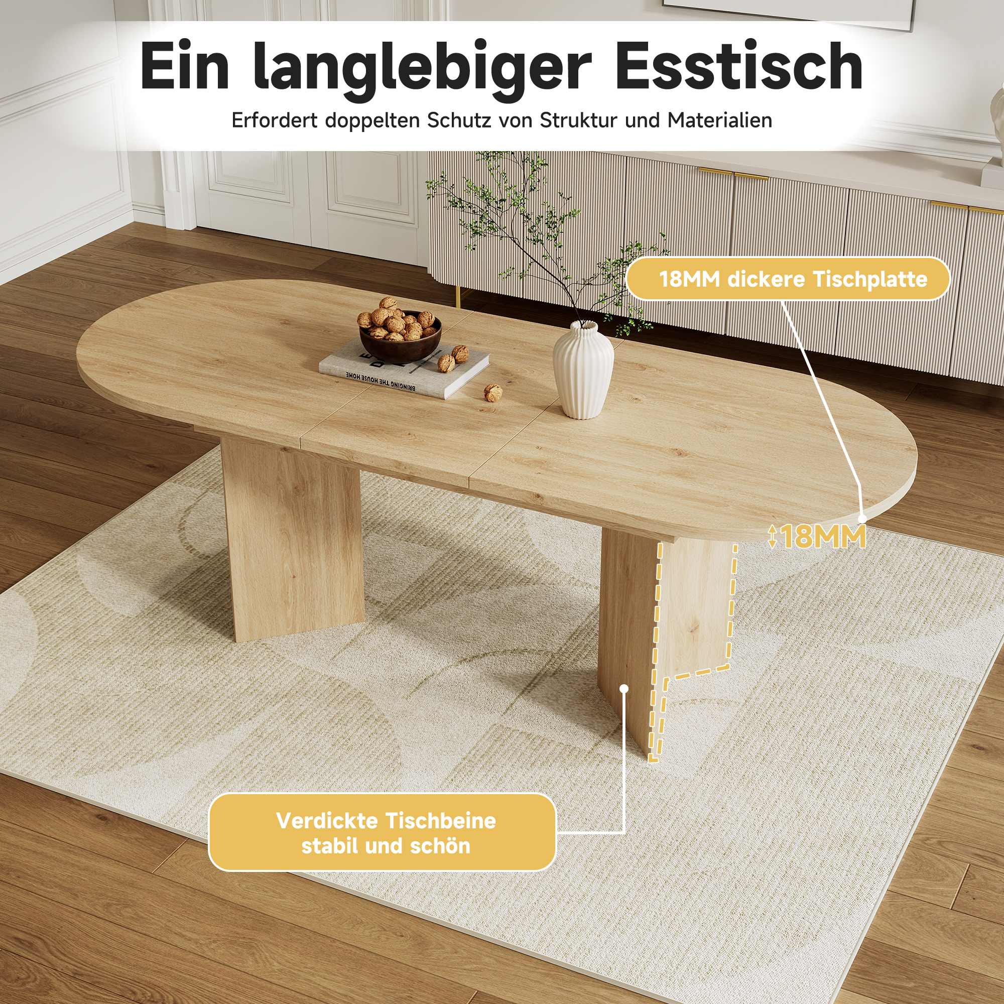 Table à manger, 160 x 80 x 75 cm, MDF, chêne - vue 7