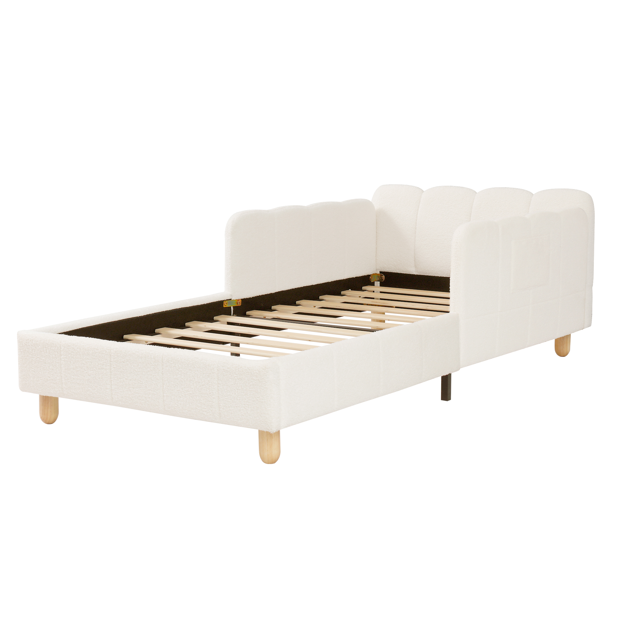 Lit enfant, assise rembourrée, tête de lit, 90 x 200 cm, bois massif, beige - vue 7