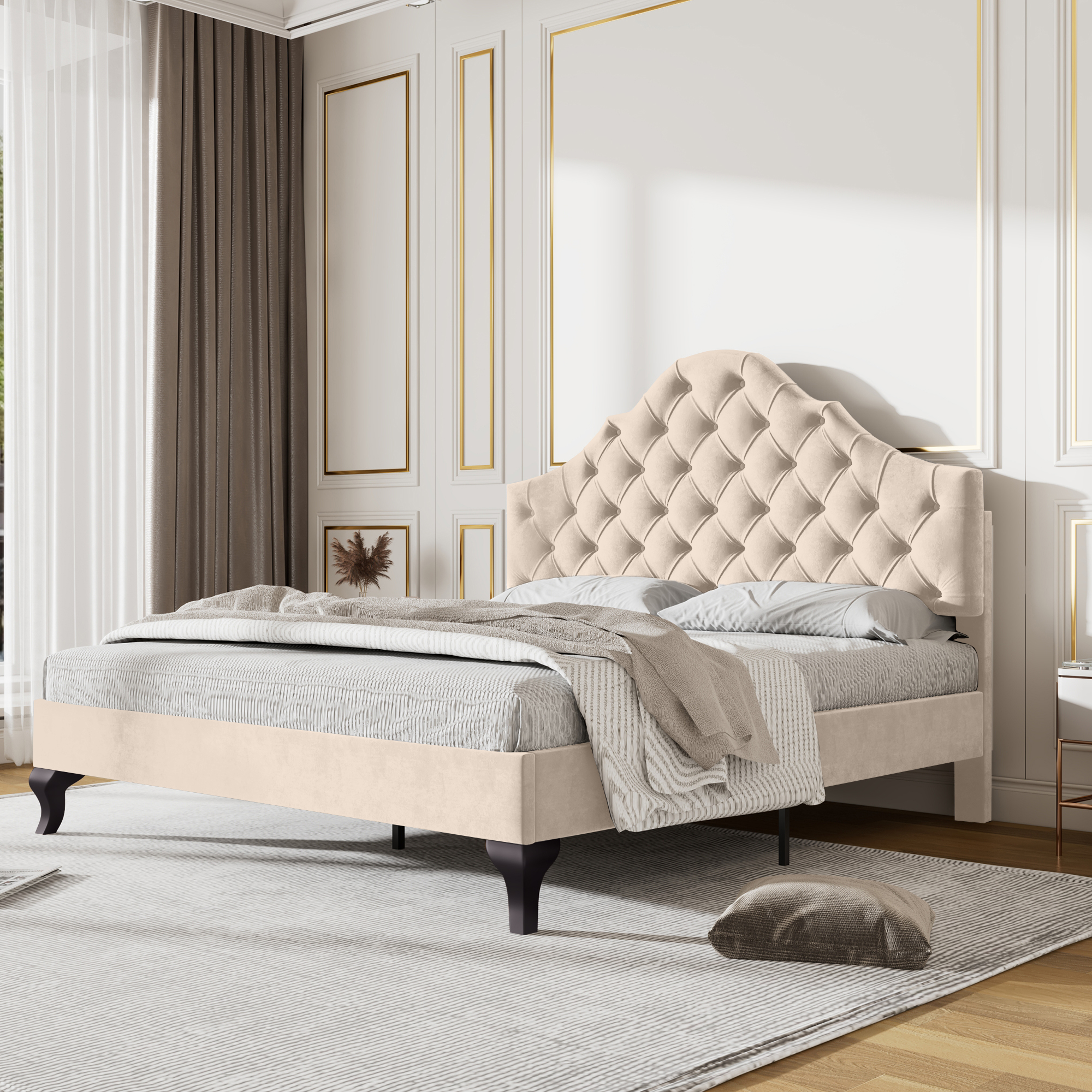 Lit enfant 140 x 190 cm, velours, Off White - vue principale