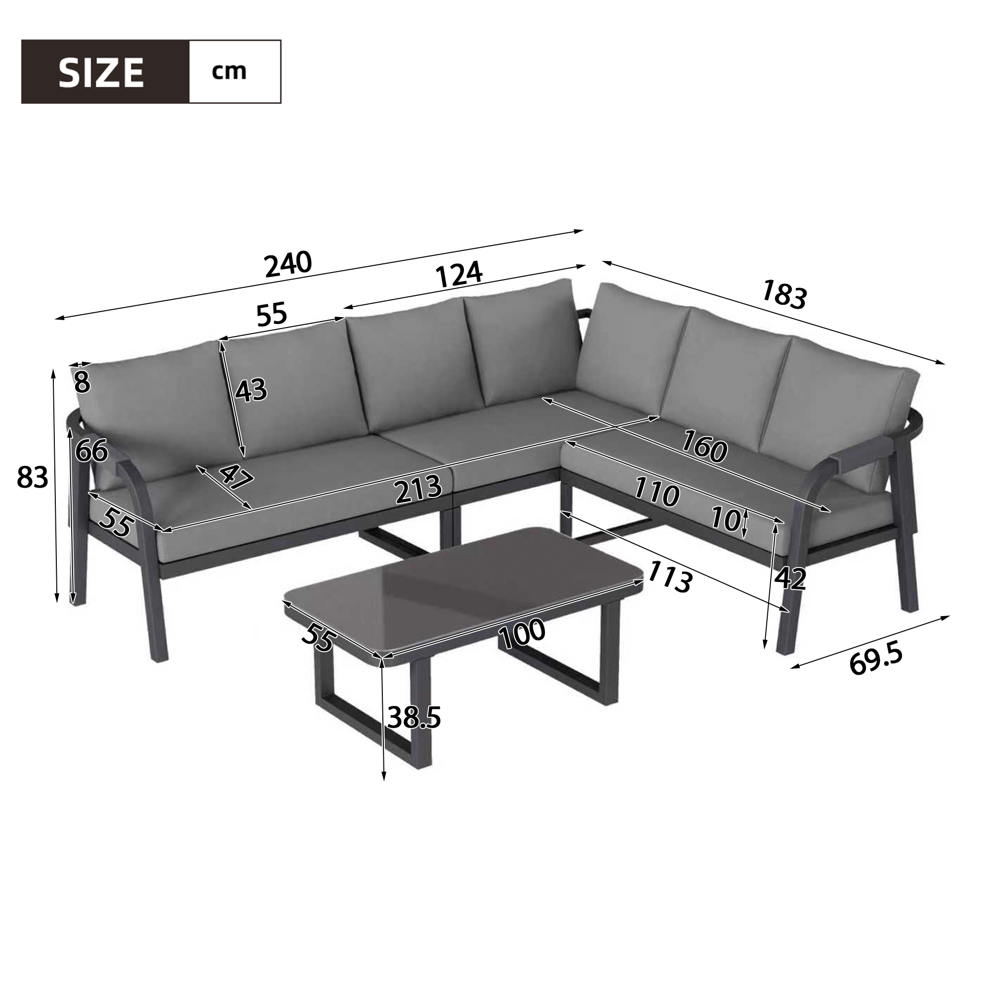 Dimensions salon de jardin 6 places gris