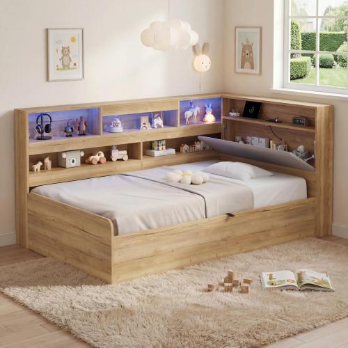 Lit coffre 90x200 cm avec rangements intégrés
