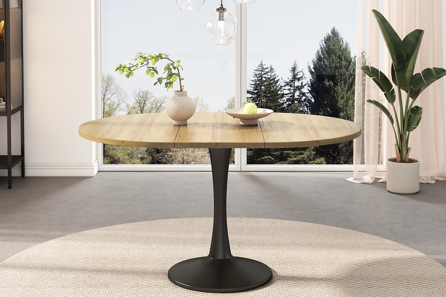 Détails de la table à manger ovale extensible