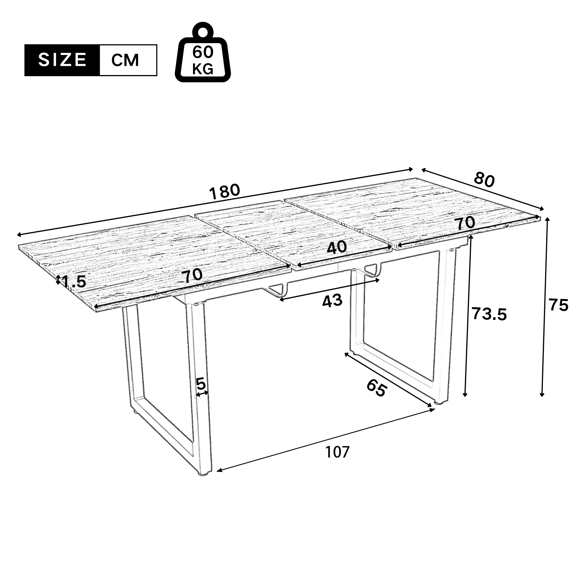 Table à manger extensible design industriel blanc et noir, pour salle à manger et cuisine, design unique, lignes claires, utilisation flexible, style moderne, stabilité, facile entretien, décoration, fonctionnalité - image 6