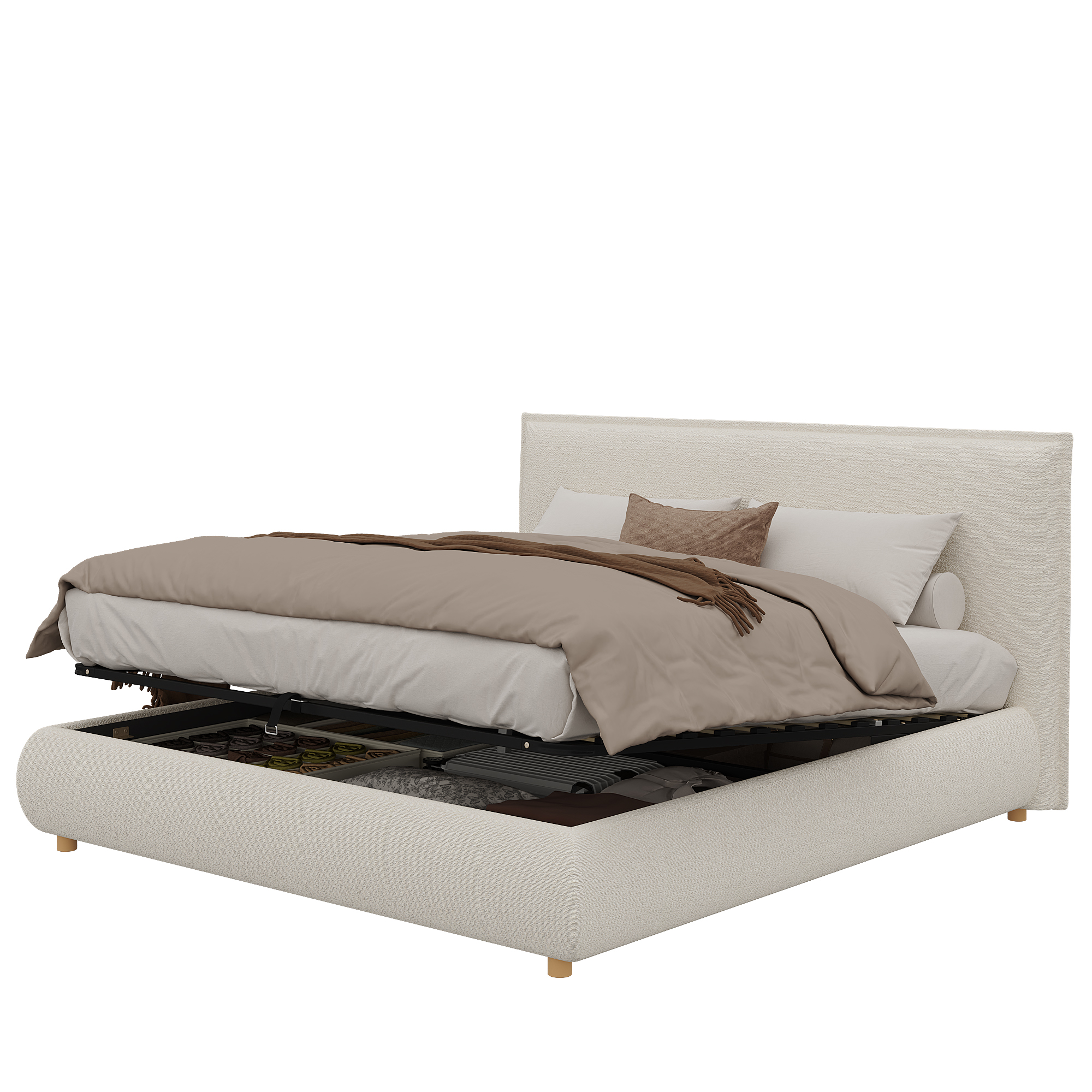 Lit double design blanc bouclé moderne