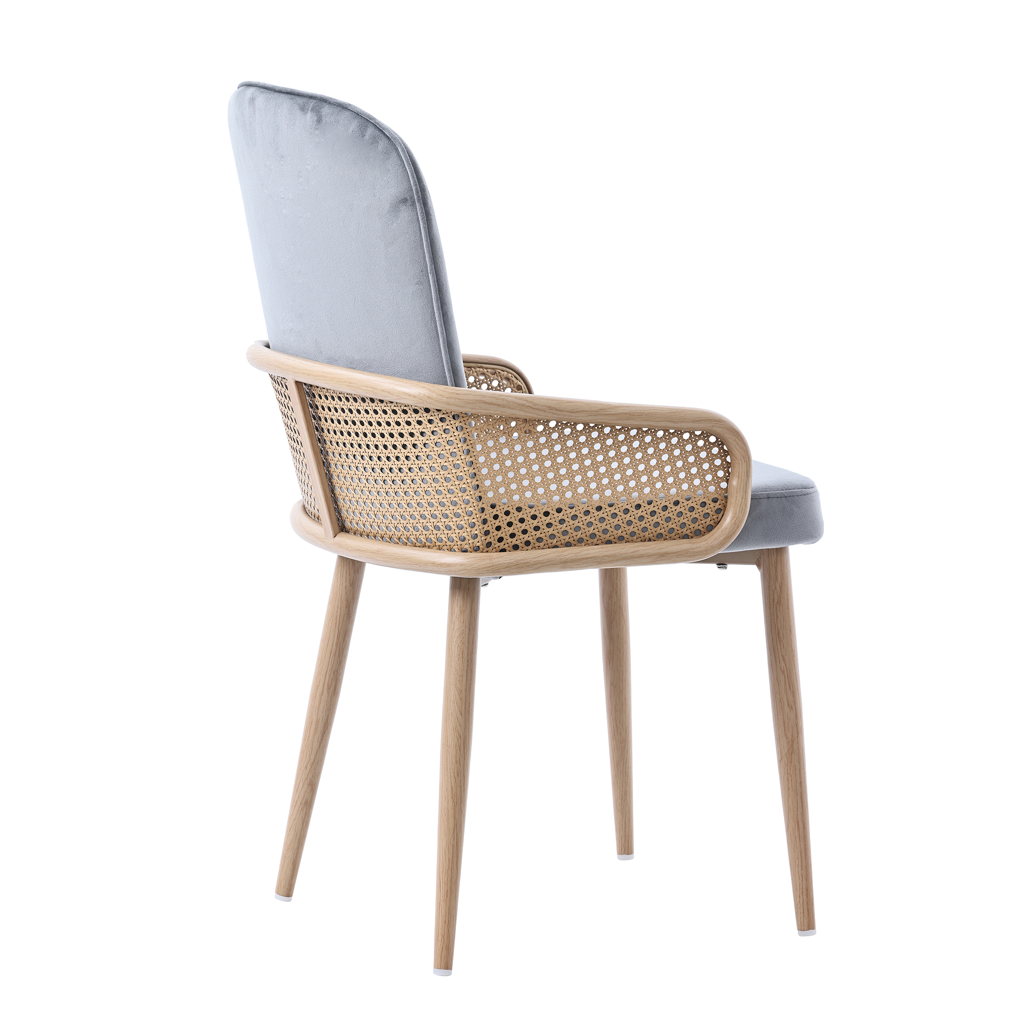 Chaise de salle à manger, lot de 6, détails en rotin, métal et velours, gris - vue 4