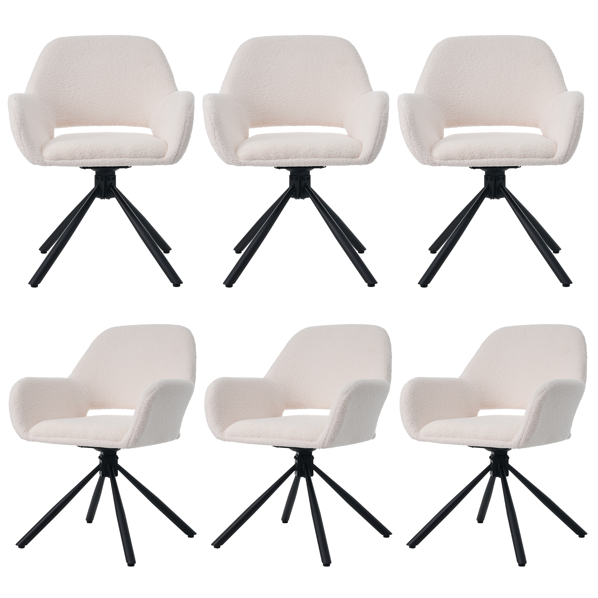 Chaise de salle à manger, lot de 6, rotation à 360°, tissu, blanc - vue 1
