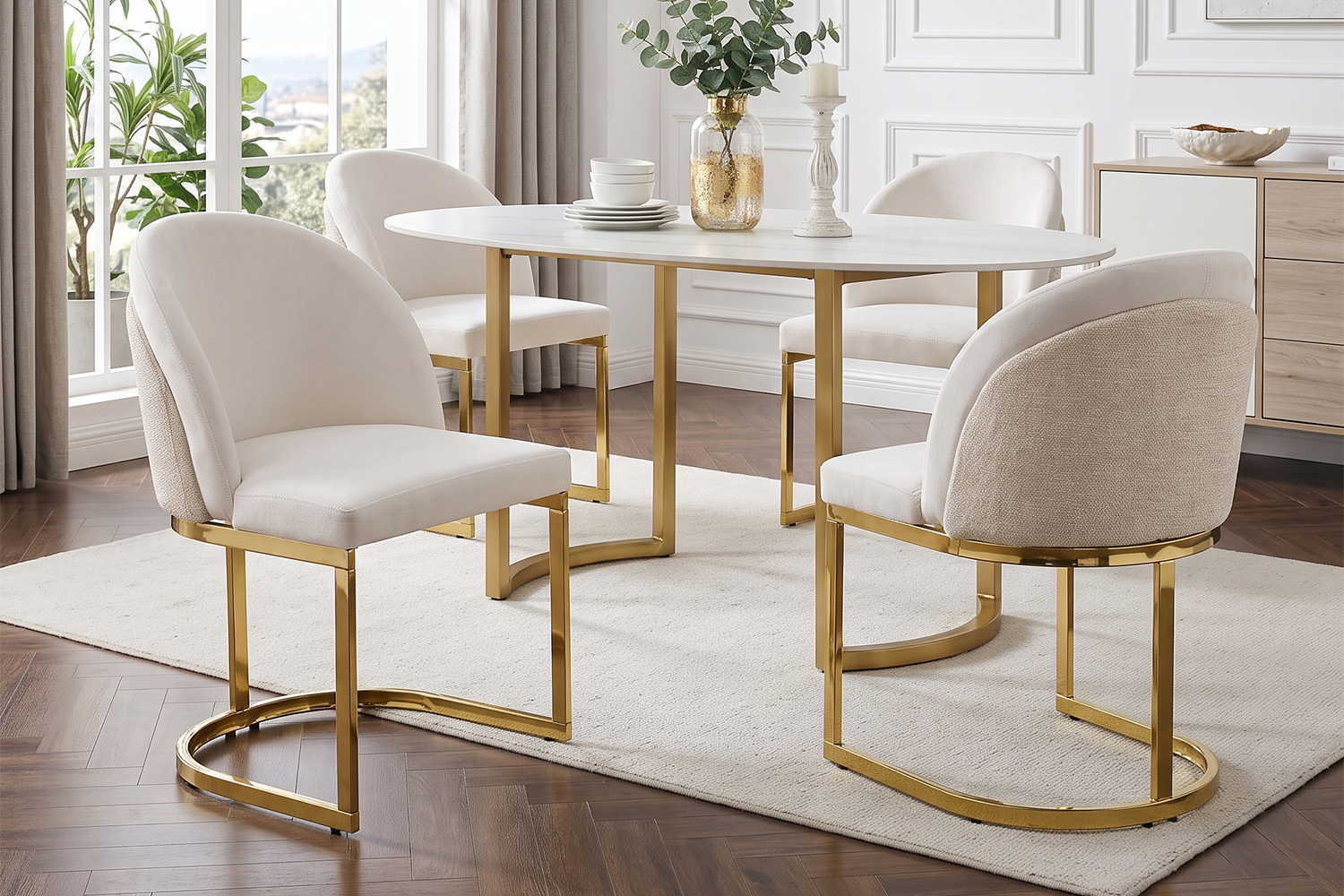 Chaise de salle à manger double dossier, mousse 25D, tissu chenille, pieds métal galvanisé miroir, cadre renforcé, pour salle à manger et salon, design haut de gamme, confort durable, style luxueux, stabilité, durabilité - image 23