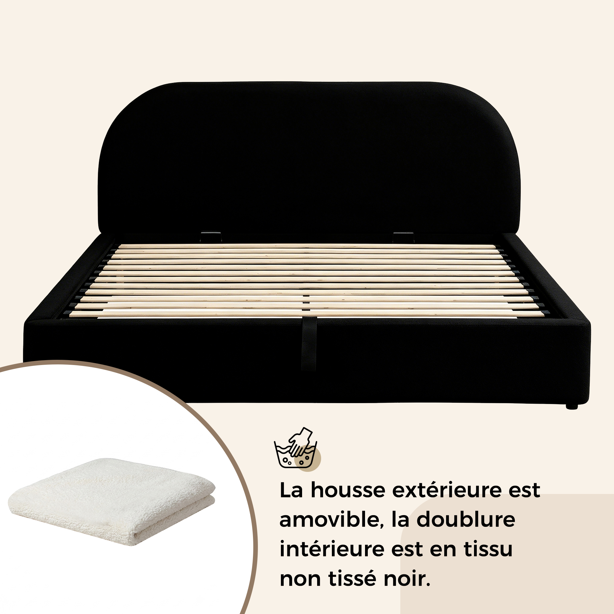 Lit rembourré, tête de lit, 180 x 200 cm, beige - vue 7
