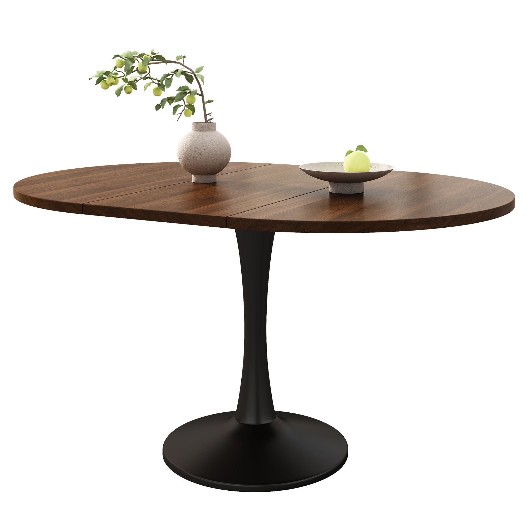 Table à manger extensible ovale 100–140 cm x 100 x 75 cm, MDF, Effet noyer - détails