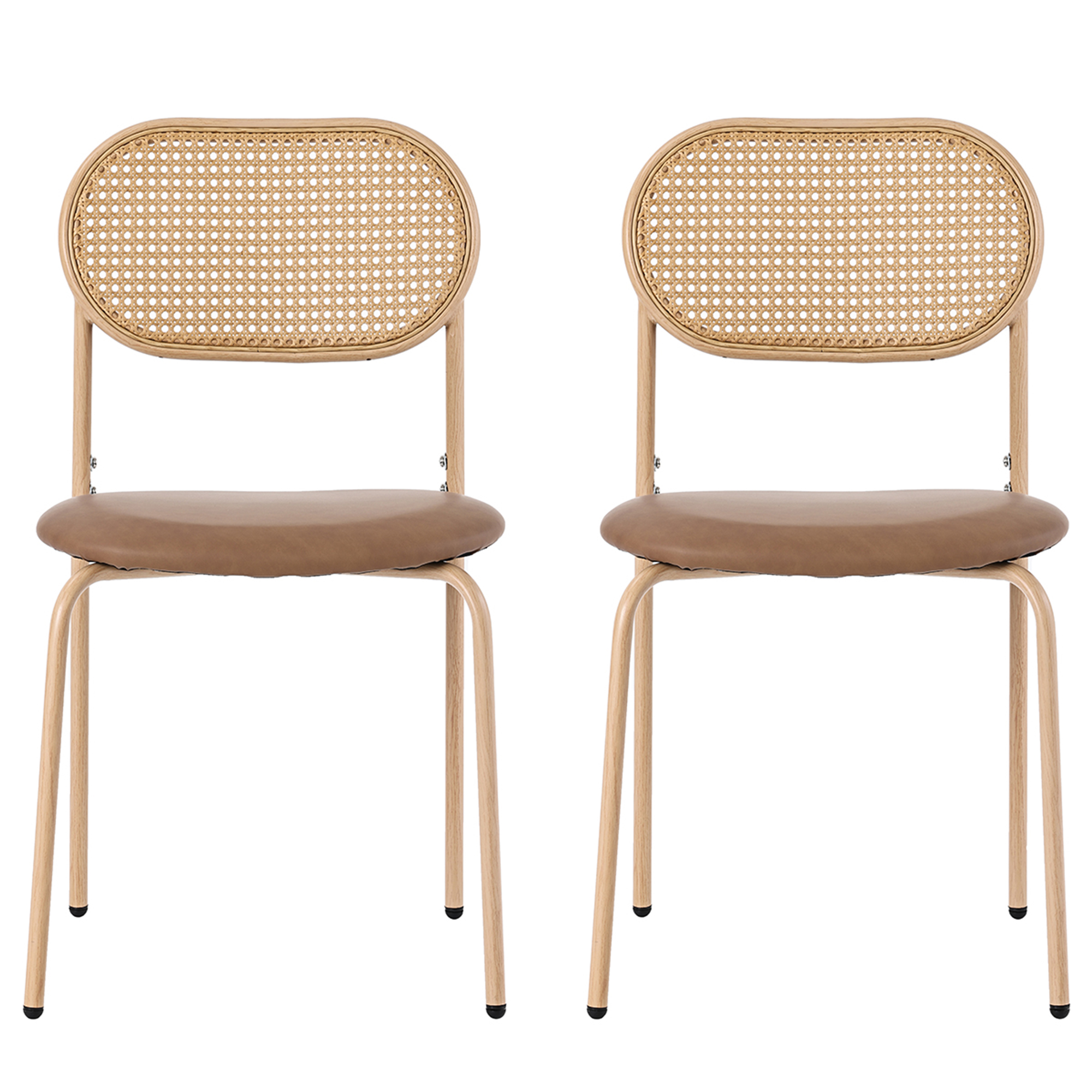 Chaise de salle à manger, lot de 2, détails en rotin, métal, marron - vue 7