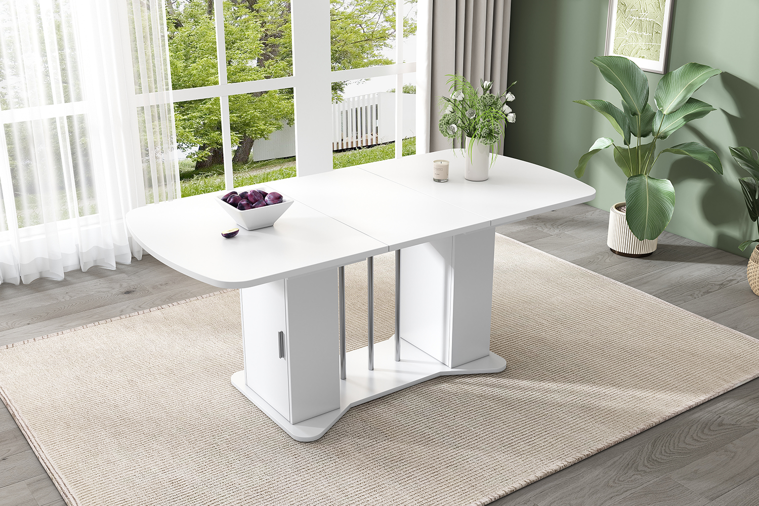 Table à manger extensible, rangement intégré, 160 x 80 x 75 cm, métal et MDF, argenté - vue 2