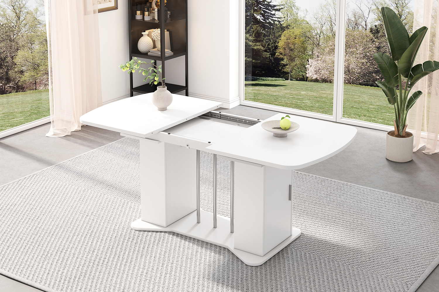 Table à manger extensible 120-160 cm, design classique blanc, pour salle à manger, quotidien et convivialité, s'intègre à tous styles, élégante, surface facile d'entretien, style intemporel, fonctionnelle - image 3