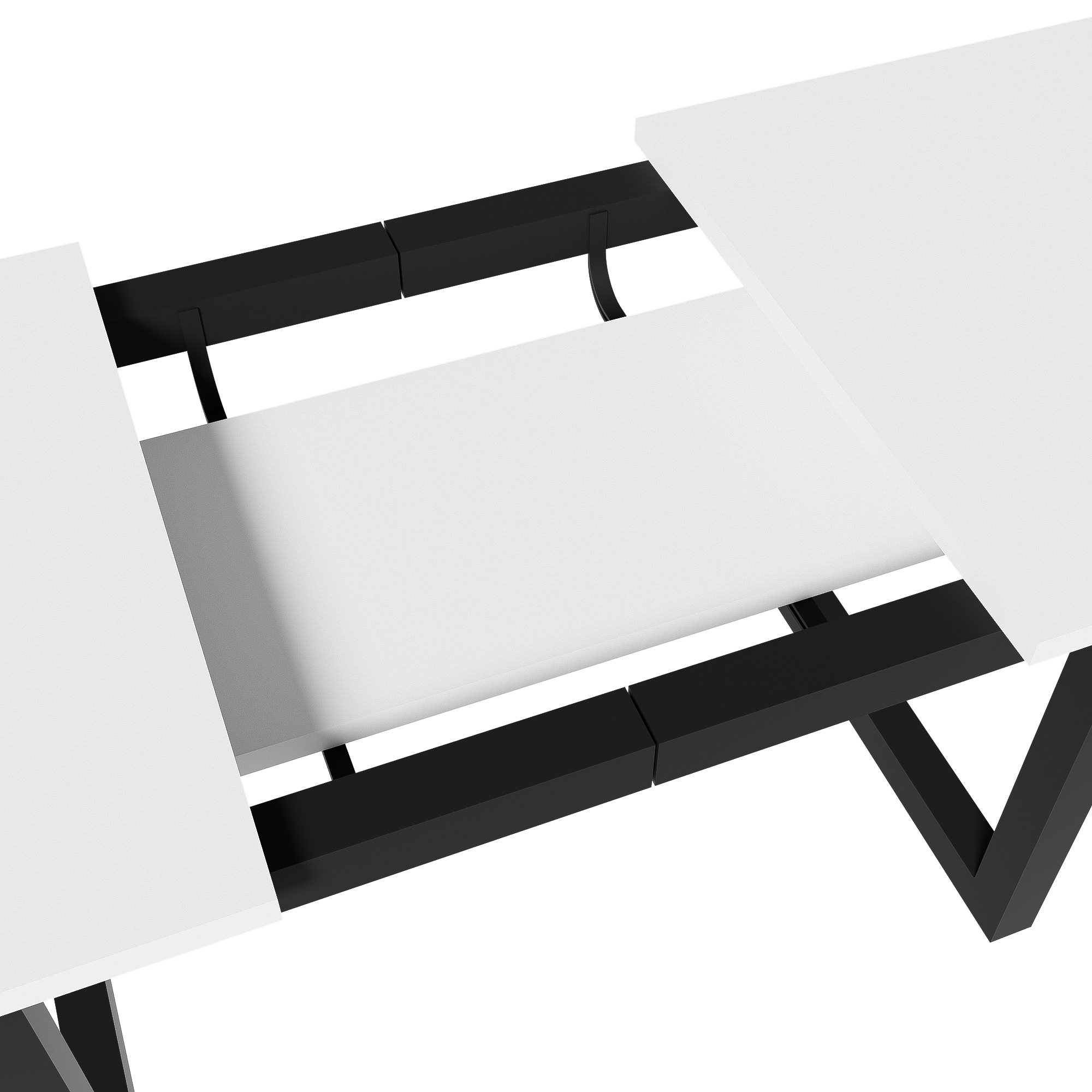 Table à manger extensible design industriel blanc et noir, pour salle à manger et cuisine, design unique, lignes claires, utilisation flexible, style moderne, stabilité, facile entretien, décoration, fonctionnalité - image 12
