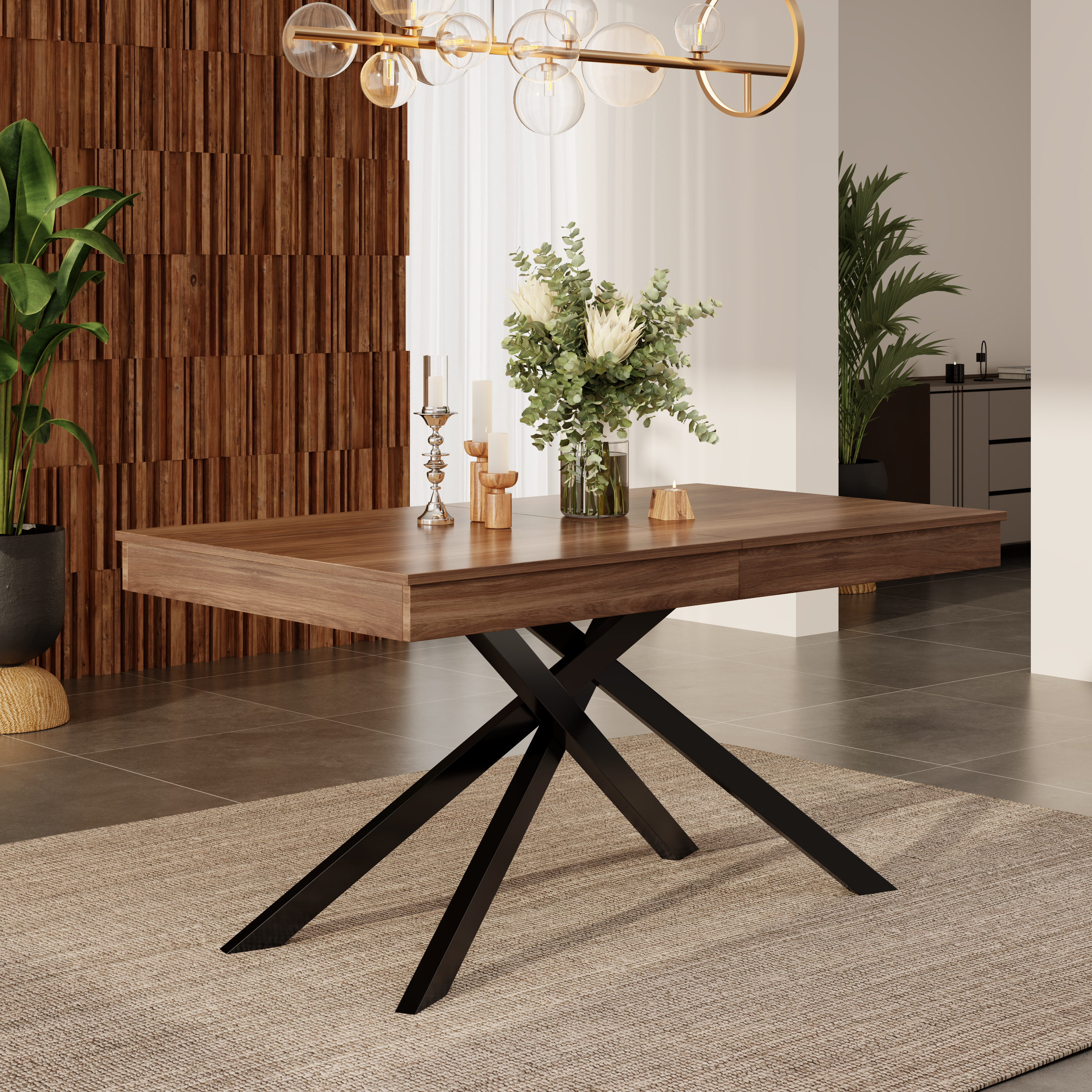 Vue du plateau épais à décor noyer