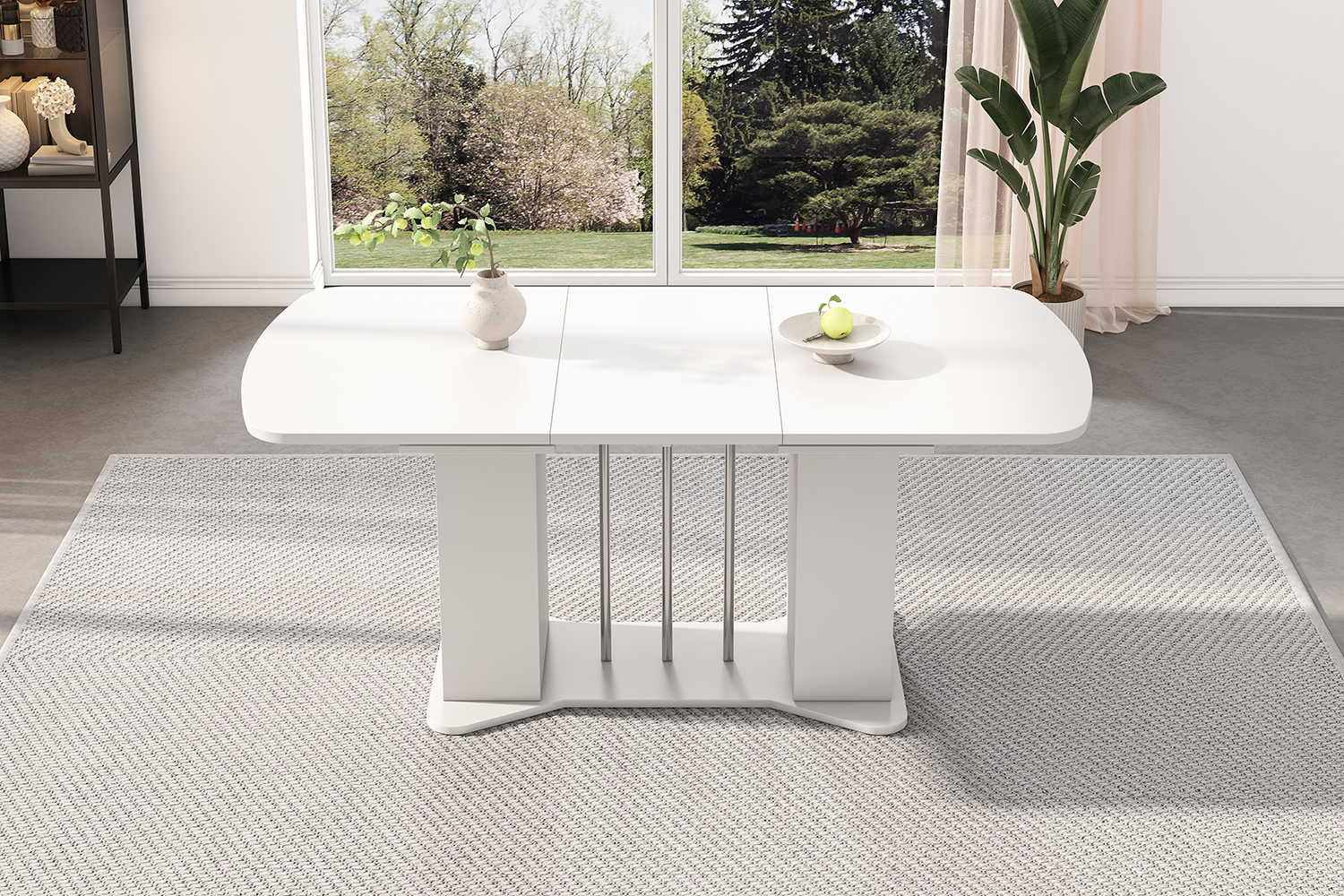 Table à manger extensible 120-160 cm, design classique blanc, pour salle à manger, quotidien et convivialité, s'intègre à tous styles, élégante, surface facile d'entretien, style intemporel, fonctionnelle - image 2