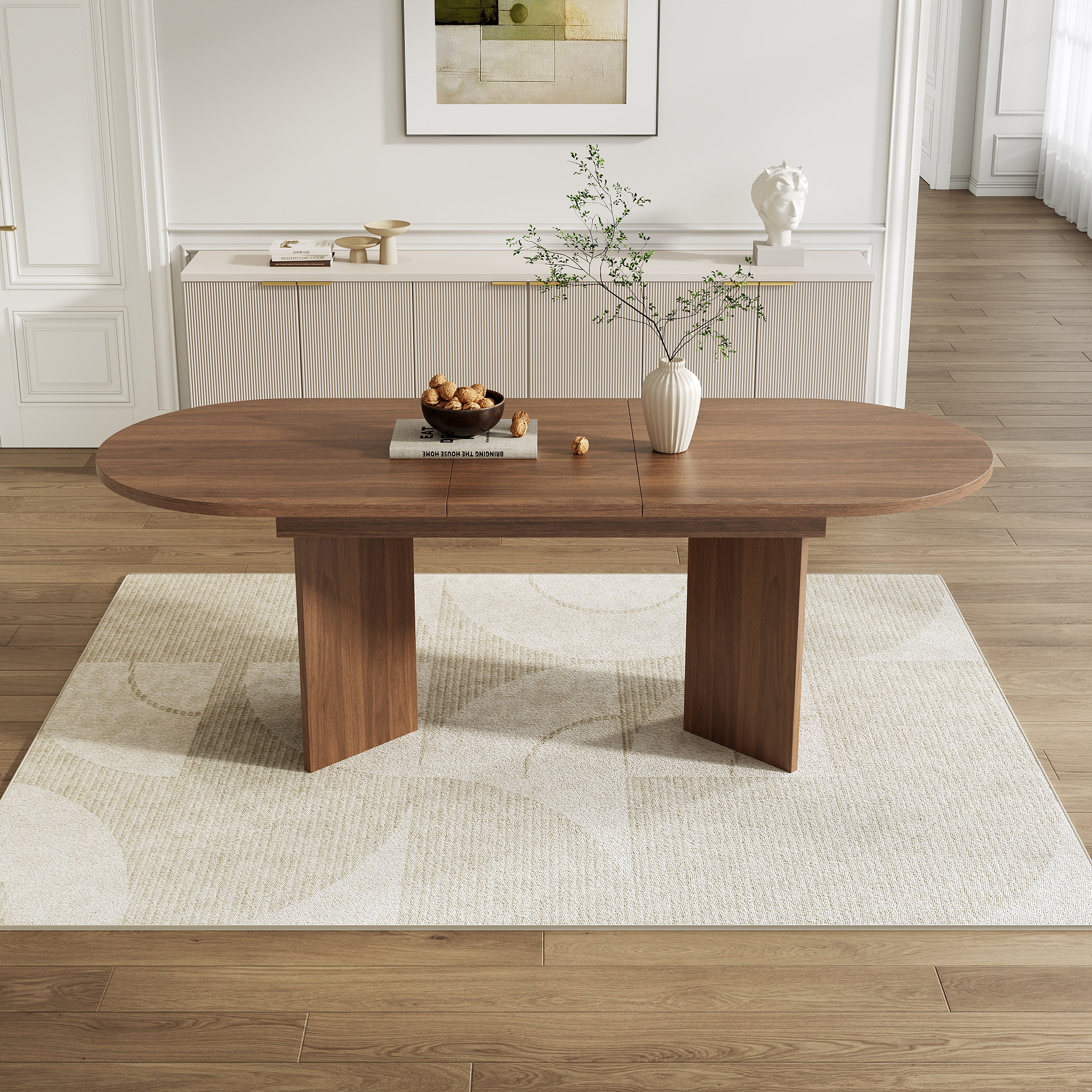 Table à manger extensible effet noyer