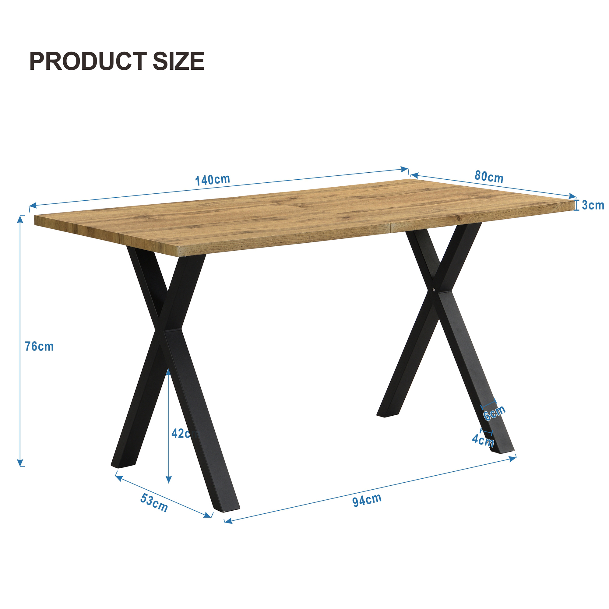 Table à manger, 140 x 80 x 76 cm, métal et MDF, noir - vue 4