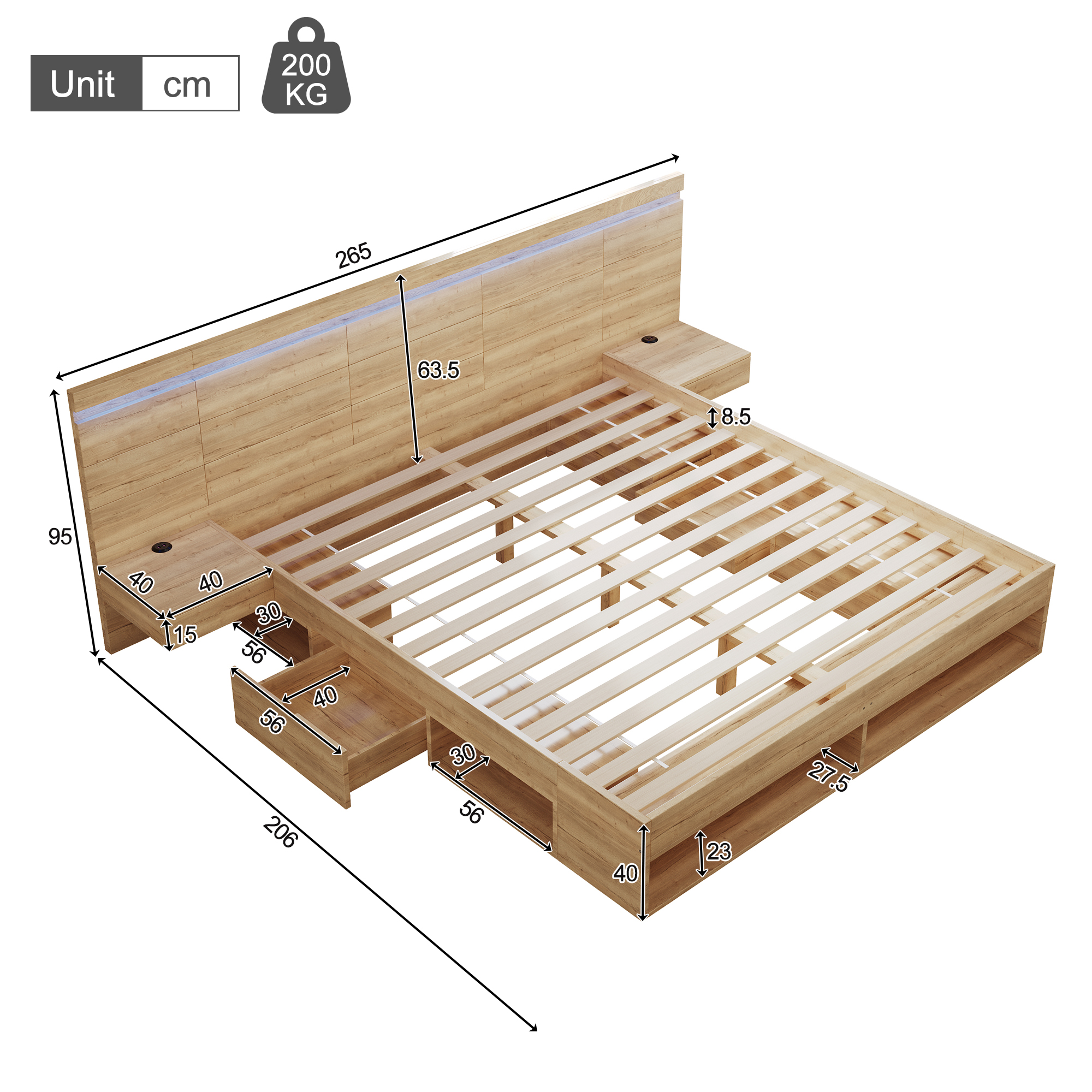 Dimensions lit double 180x200 naturel