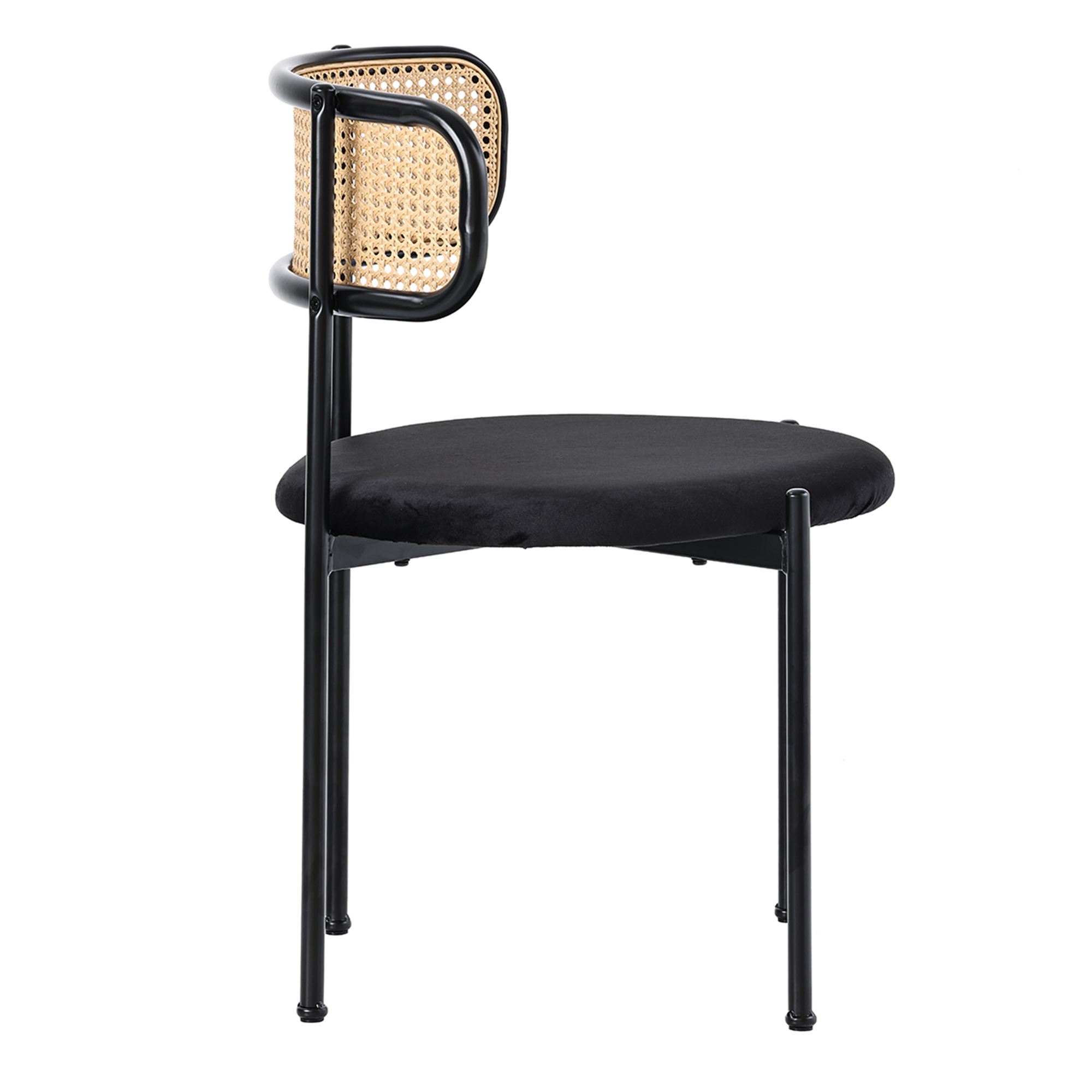 Chaise de salle à manger, lot de 2, détails en rotin, métal, noir - vue 7