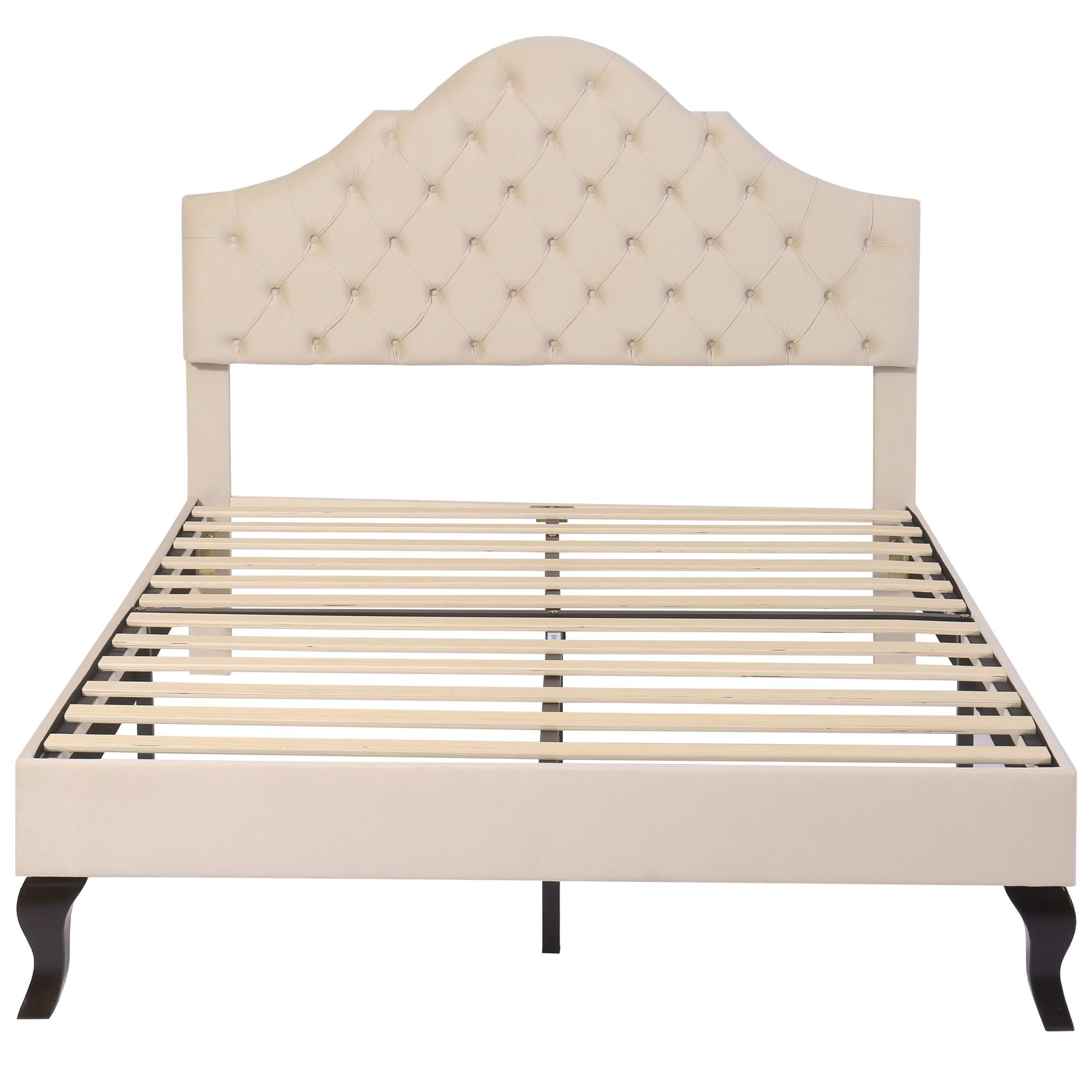 Lit, finition capitonnée, tête de lit, 140 x 190 cm, velours, blanc - vue 7