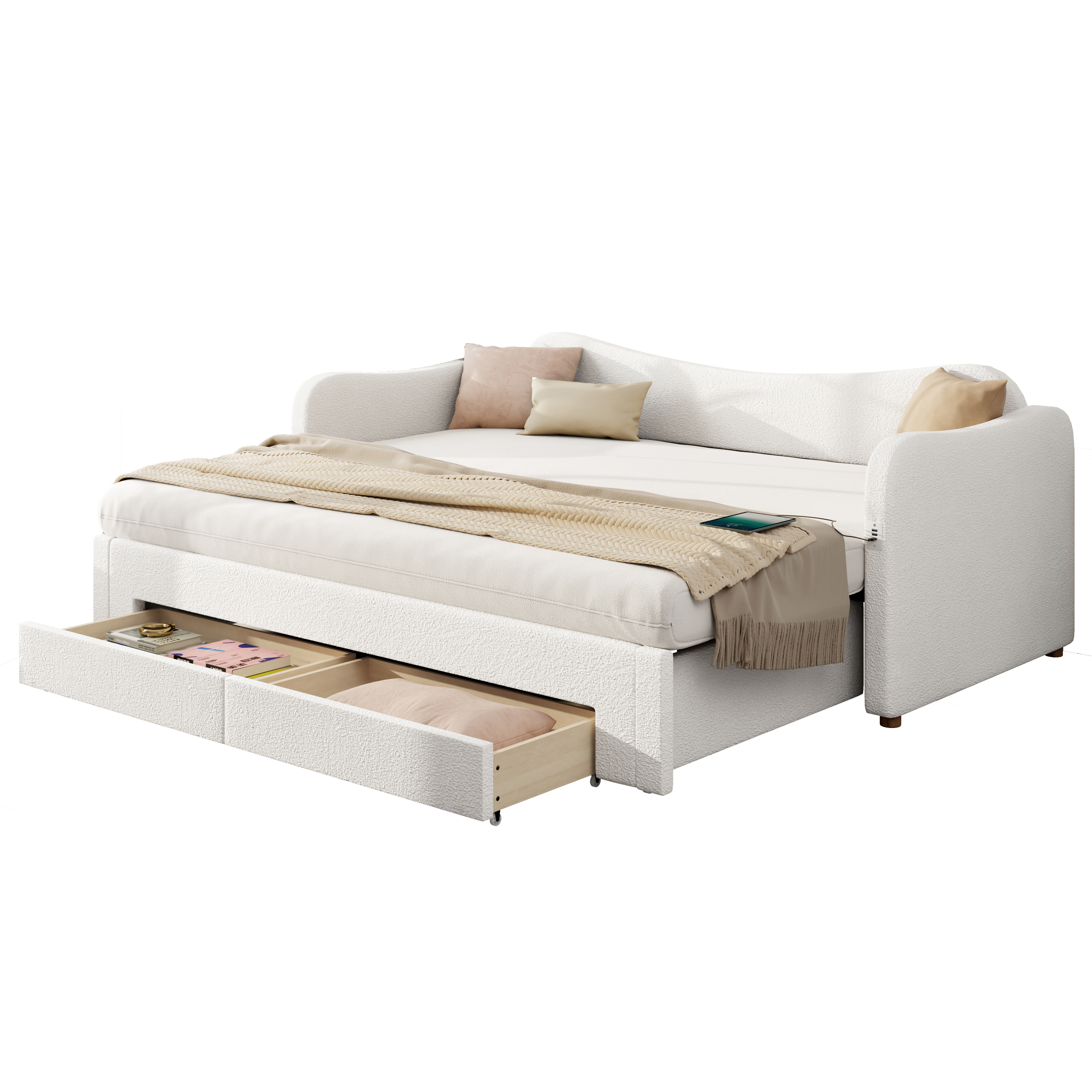 Lit jour design beige boucle moderne