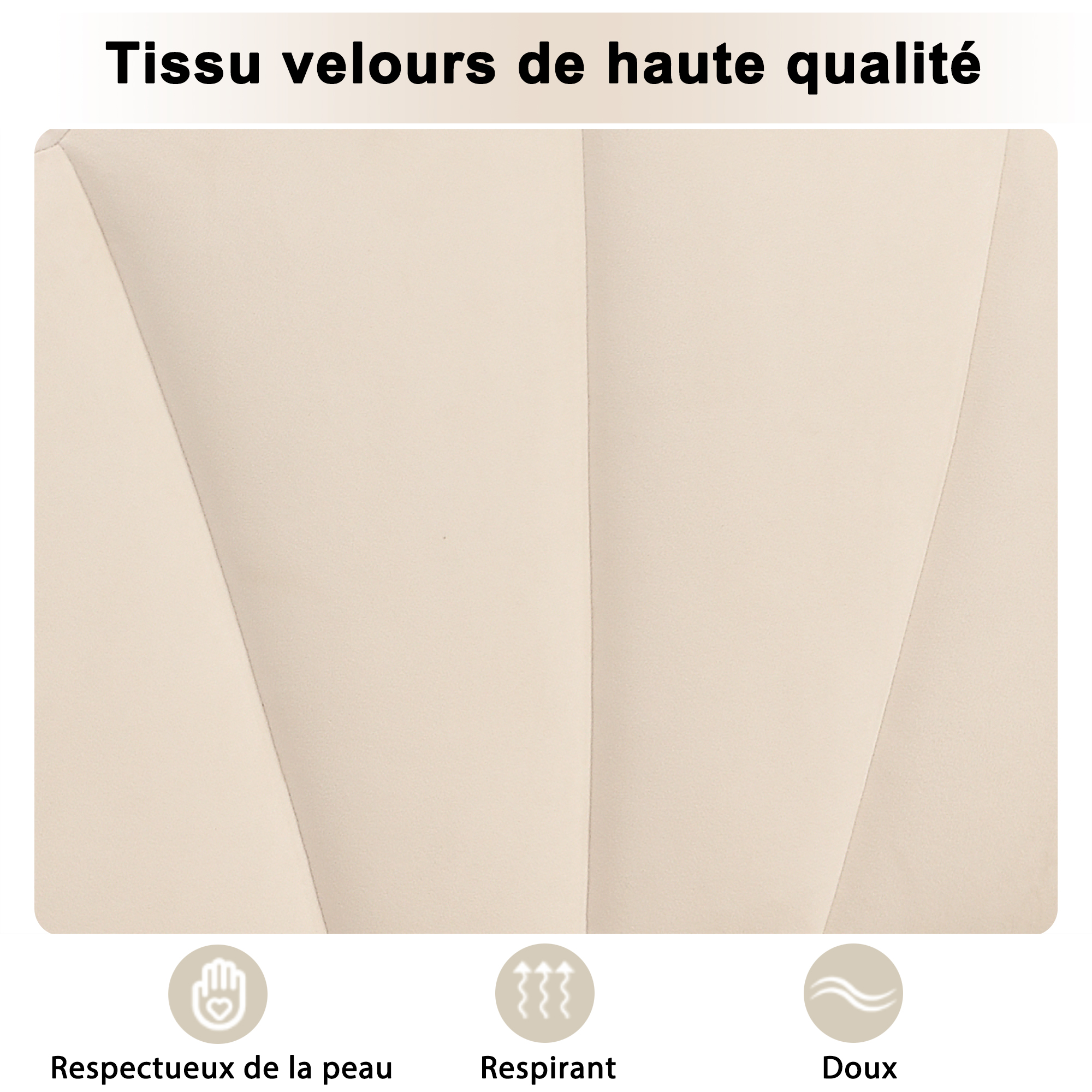 Lit, assise rembourrée, tête de lit, 140 x 190 cm, velours, beige - vue 5