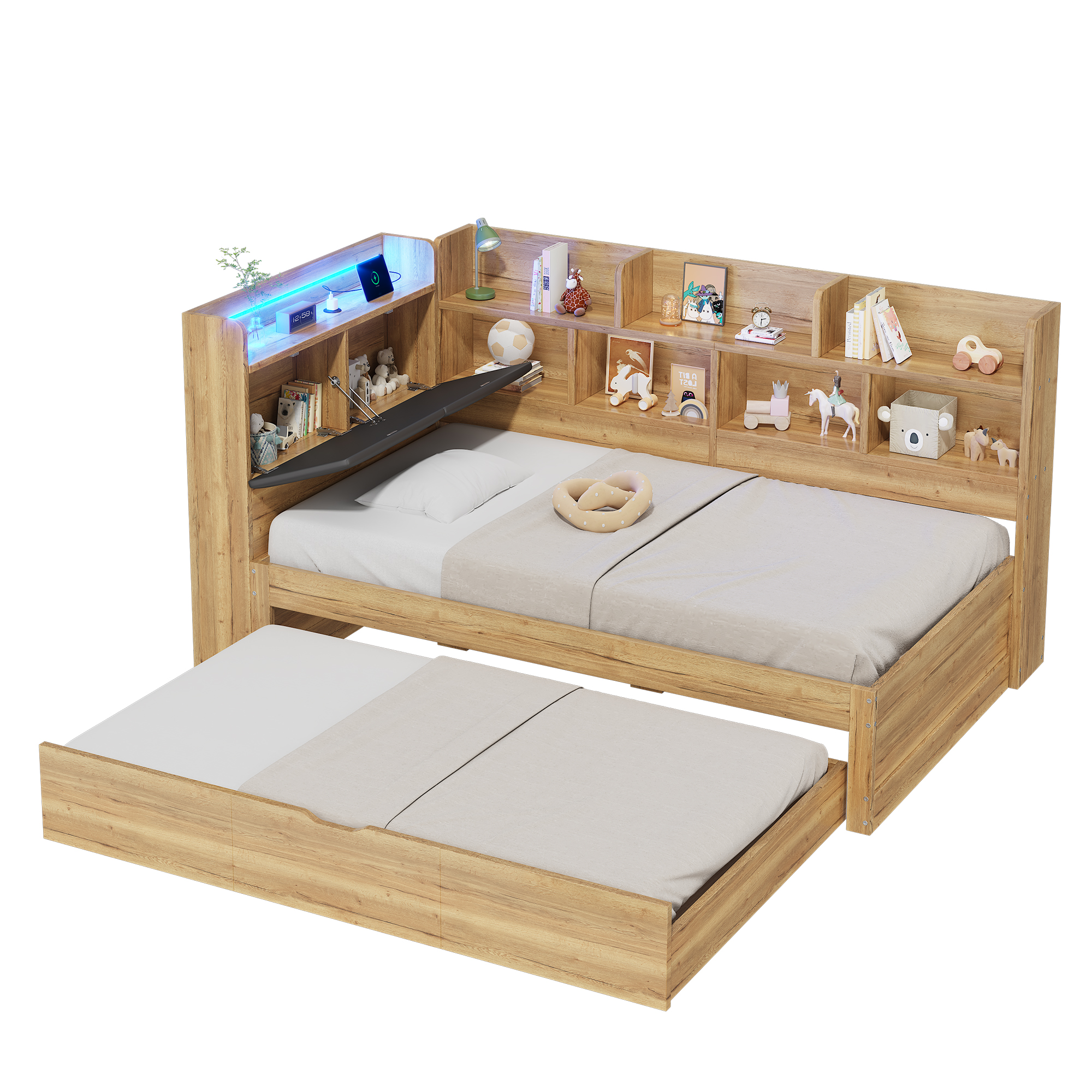 Lit enfant forme L avec rangement et LED