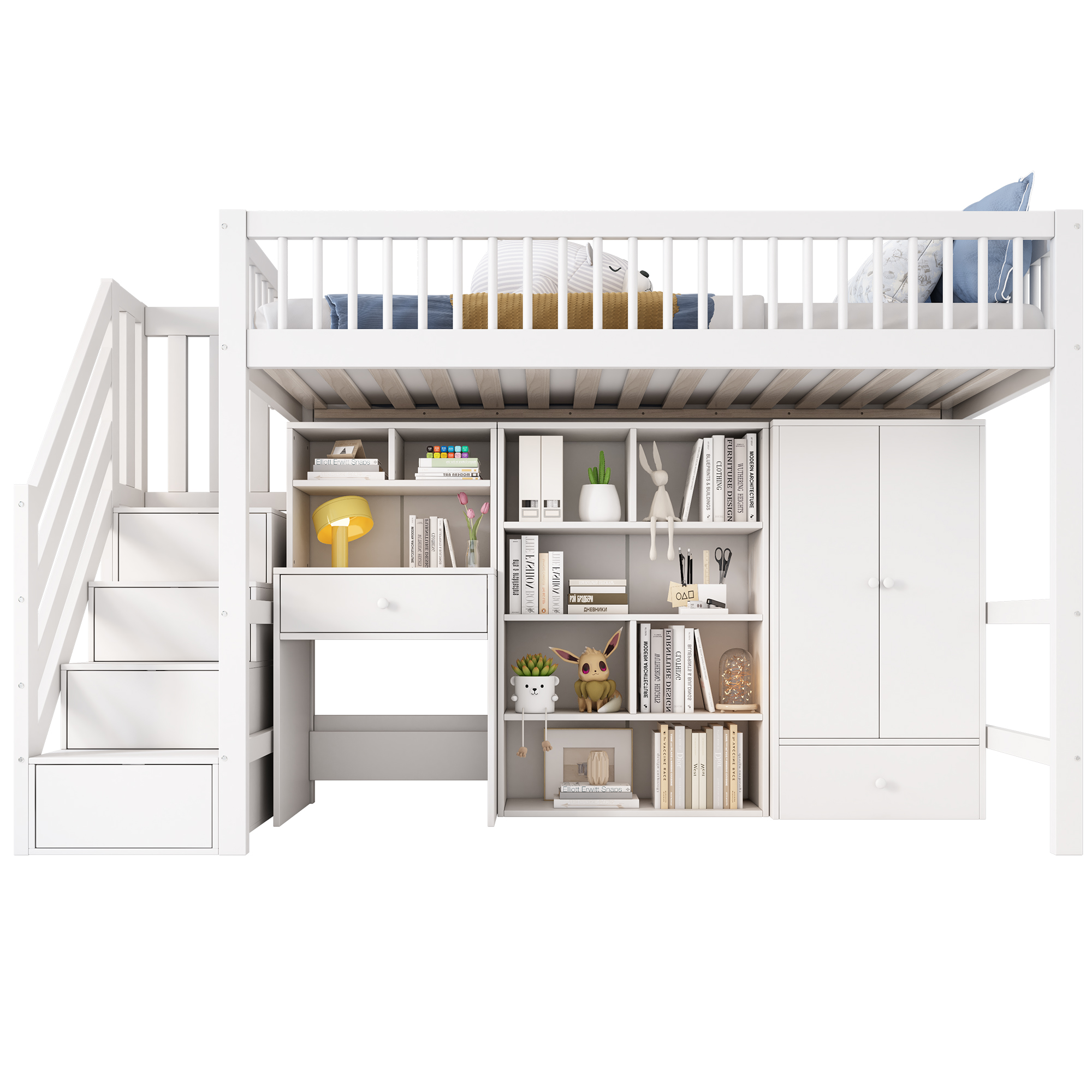Armoire-penderie, bois massif, blanc - vue 2