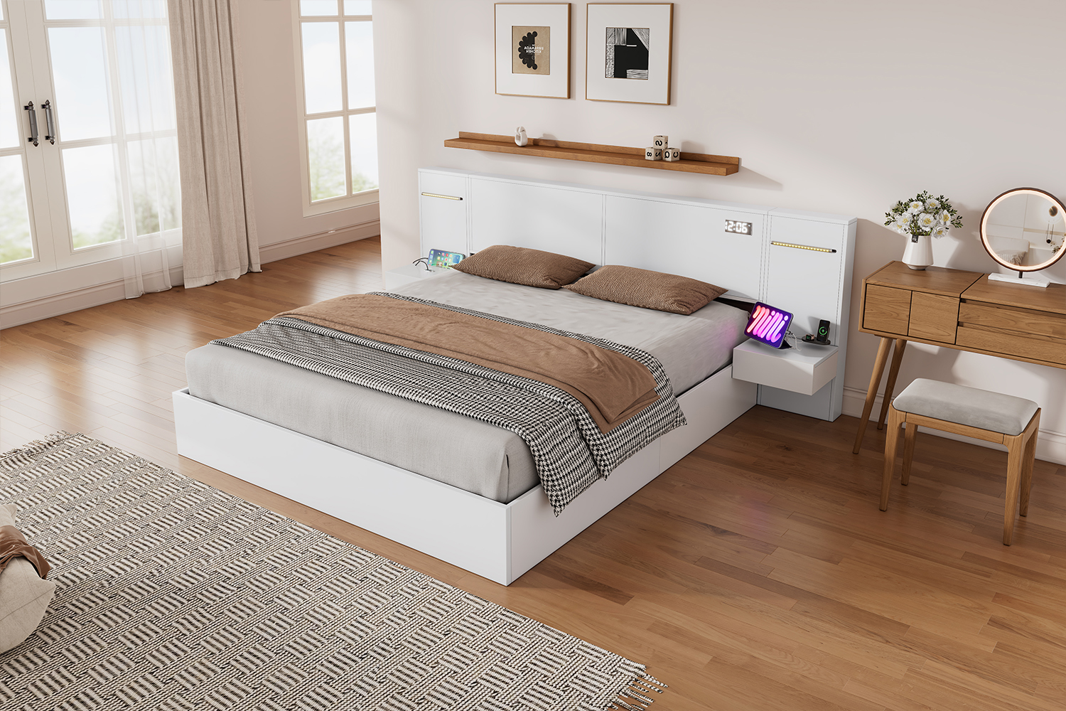 Lit avec haut-parleurs Bluetooth, horloge électronique, USB-A et USB-C, 2 tailles 180/160 cm, pour chambre, expérience intelligente, musique au lit, recharge multiple, design technologique, confort moderne - image 19