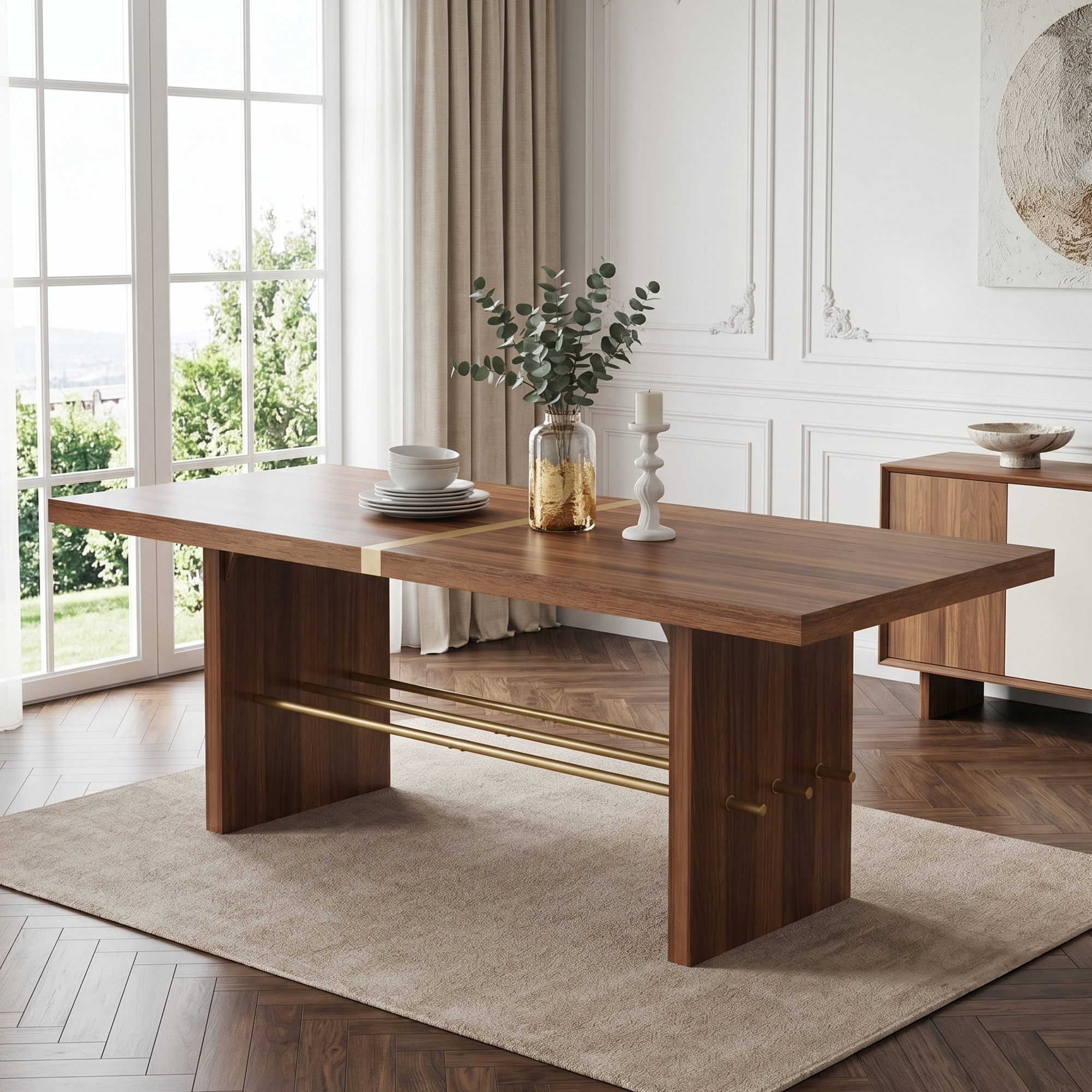 Table à manger, 180 x 75 x 75 cm, MDF, noyer - vue 2