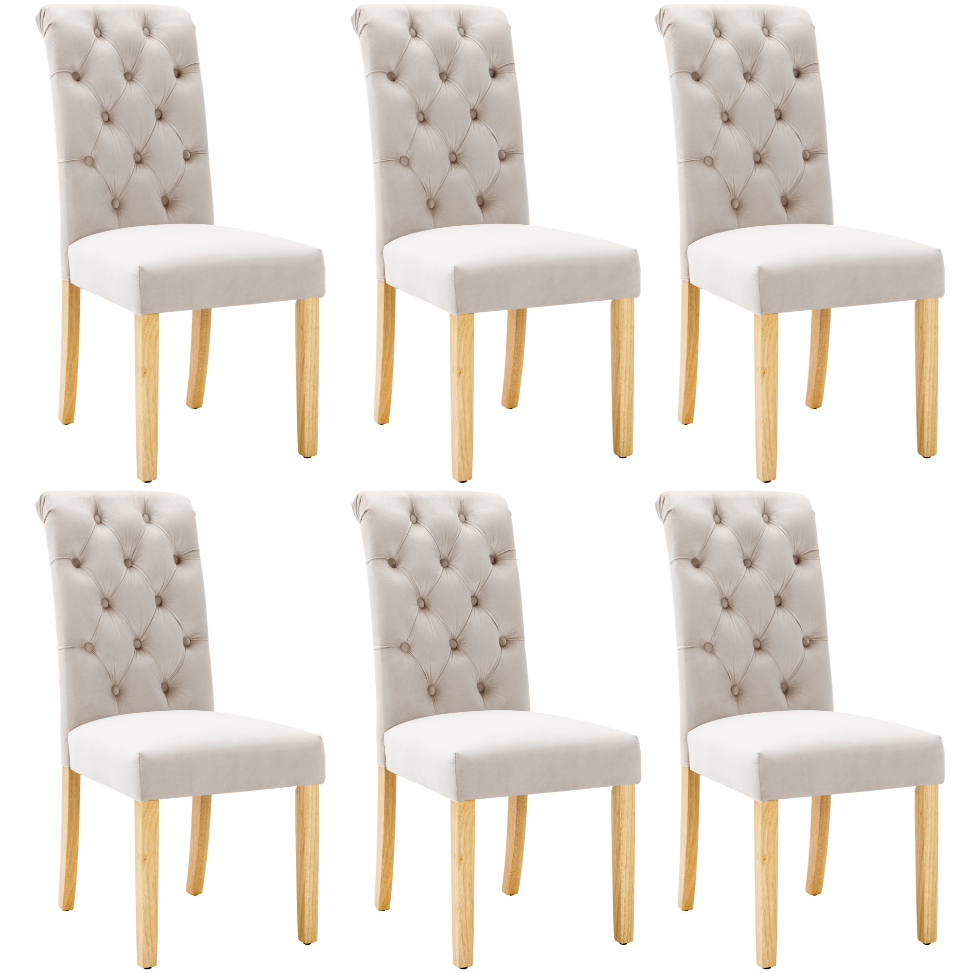 Chaise de salle à manger, lot de 6, velours, beige - vue 1