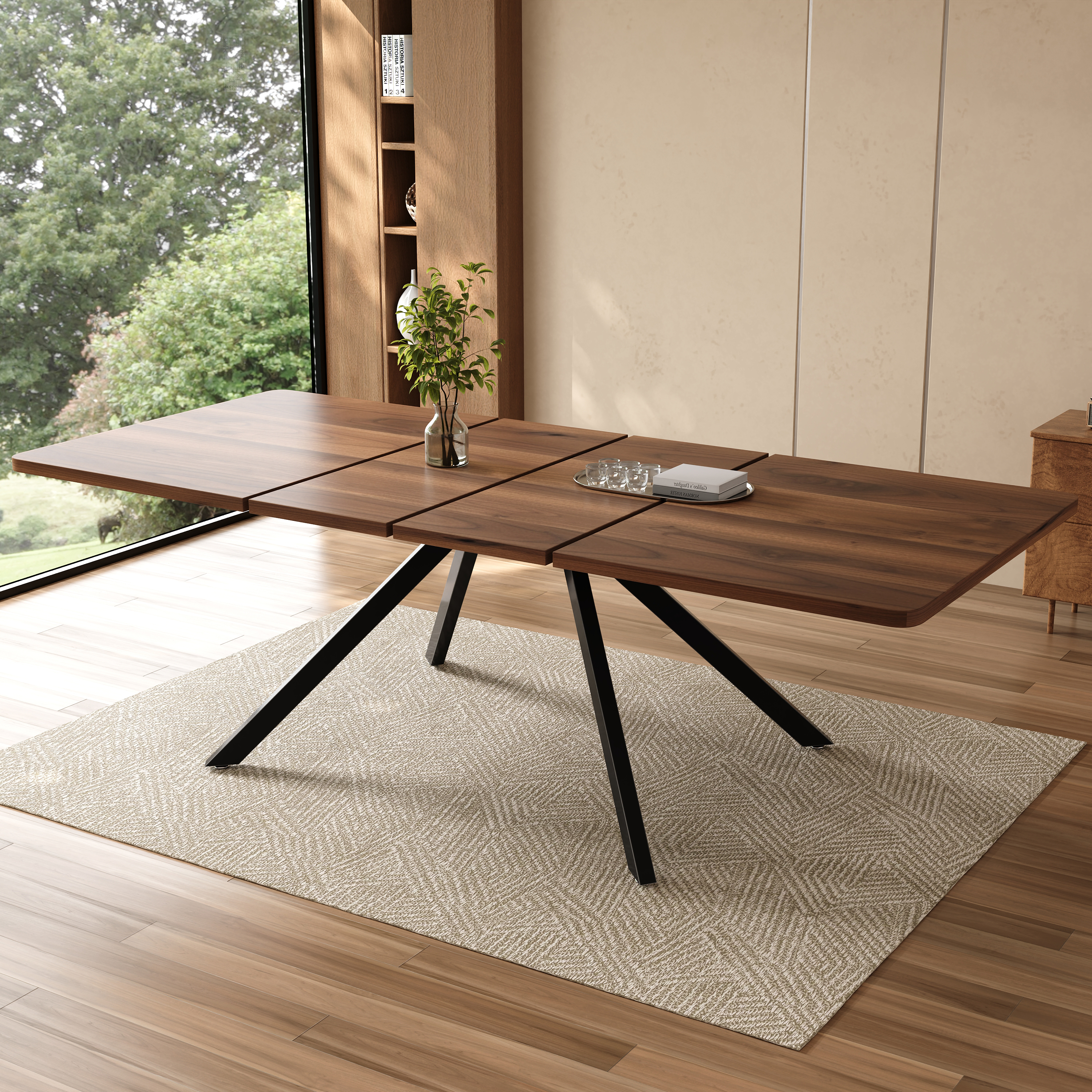 Table à manger extensible 160–200–240 cm x 90 x 74,5 cm pour 6 à 10 personnes, MDF, Effet noyer - vue principale
