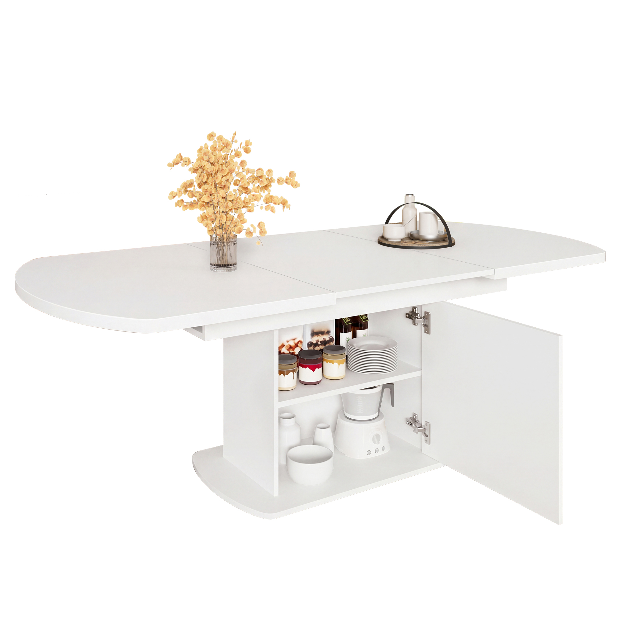 Table à manger extensible, rangement intégré, 200 x 80 x 75 cm, panneaux de particules, argenté - vue 1