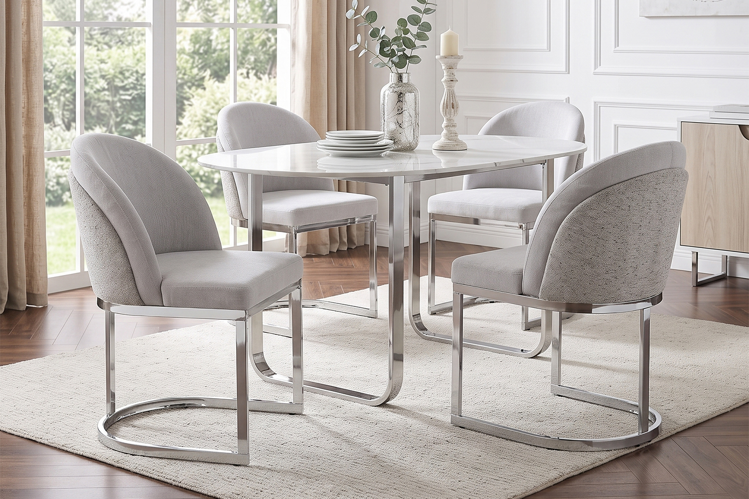 Chaise de salle à manger double dossier, mousse 25D, tissu chenille, pieds métal galvanisé miroir, cadre renforcé, pour salle à manger et salon, design haut de gamme, confort durable, style luxueux, stabilité - image 23