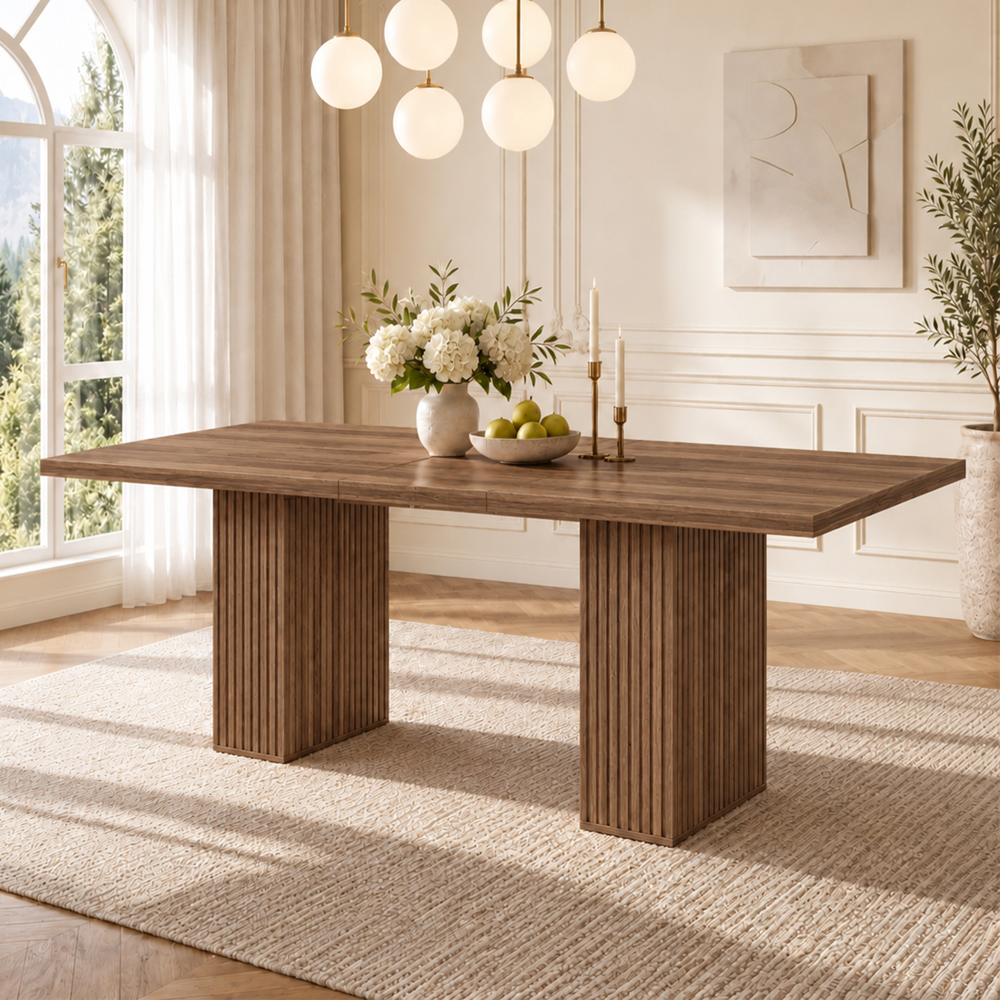 Table effet noyer avec plateau rectangulaire