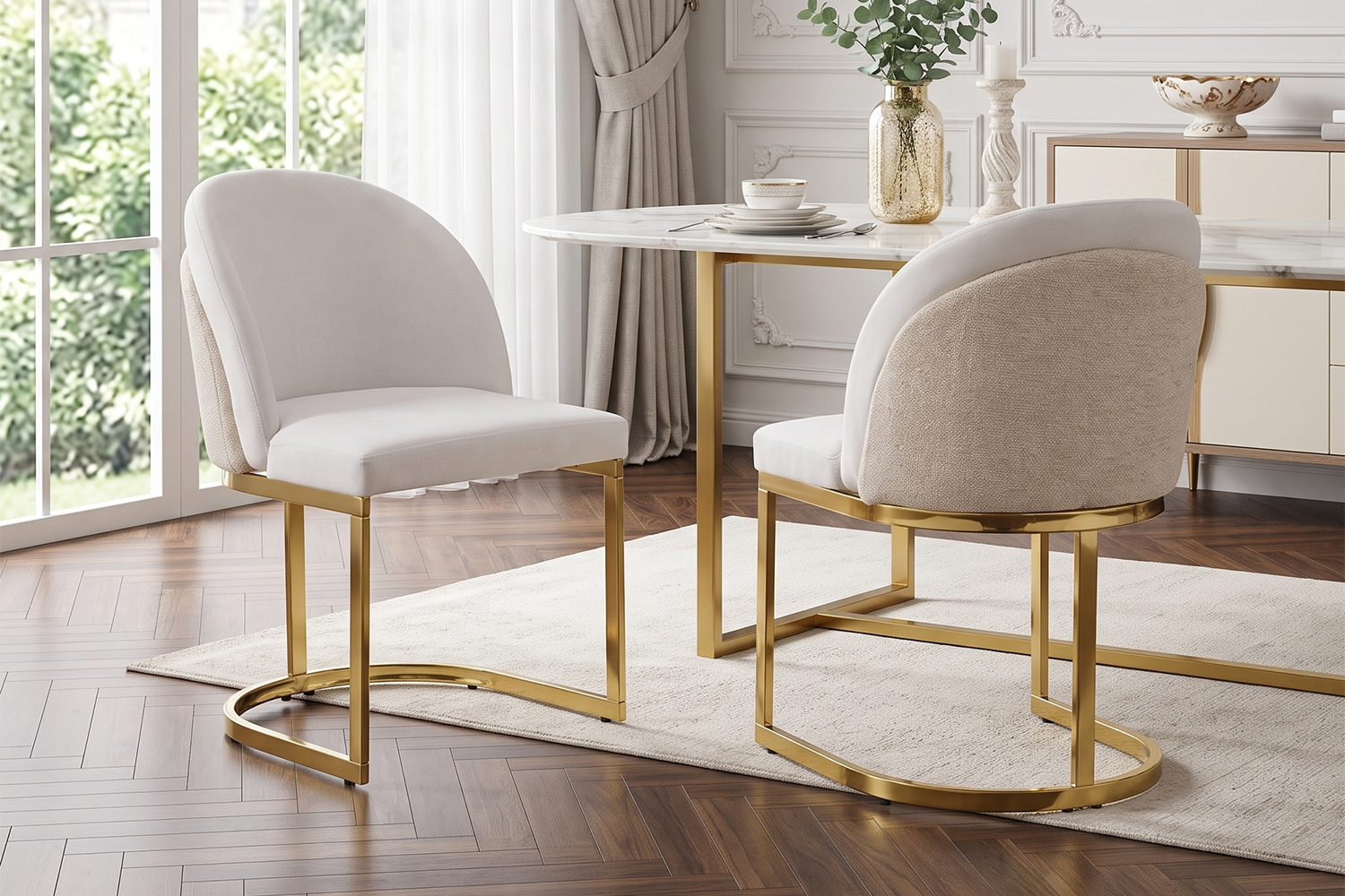 Chaise de salle à manger double dossier, mousse 25D, tissu chenille, pieds métal galvanisé miroir, cadre renforcé, pour salle à manger et salon, design haut de gamme, confort durable, style luxueux, stabilité, durabilité - image 26