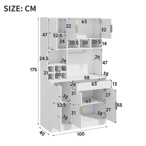 Dimensions de l’armoire haute avec prises et rangement à vin