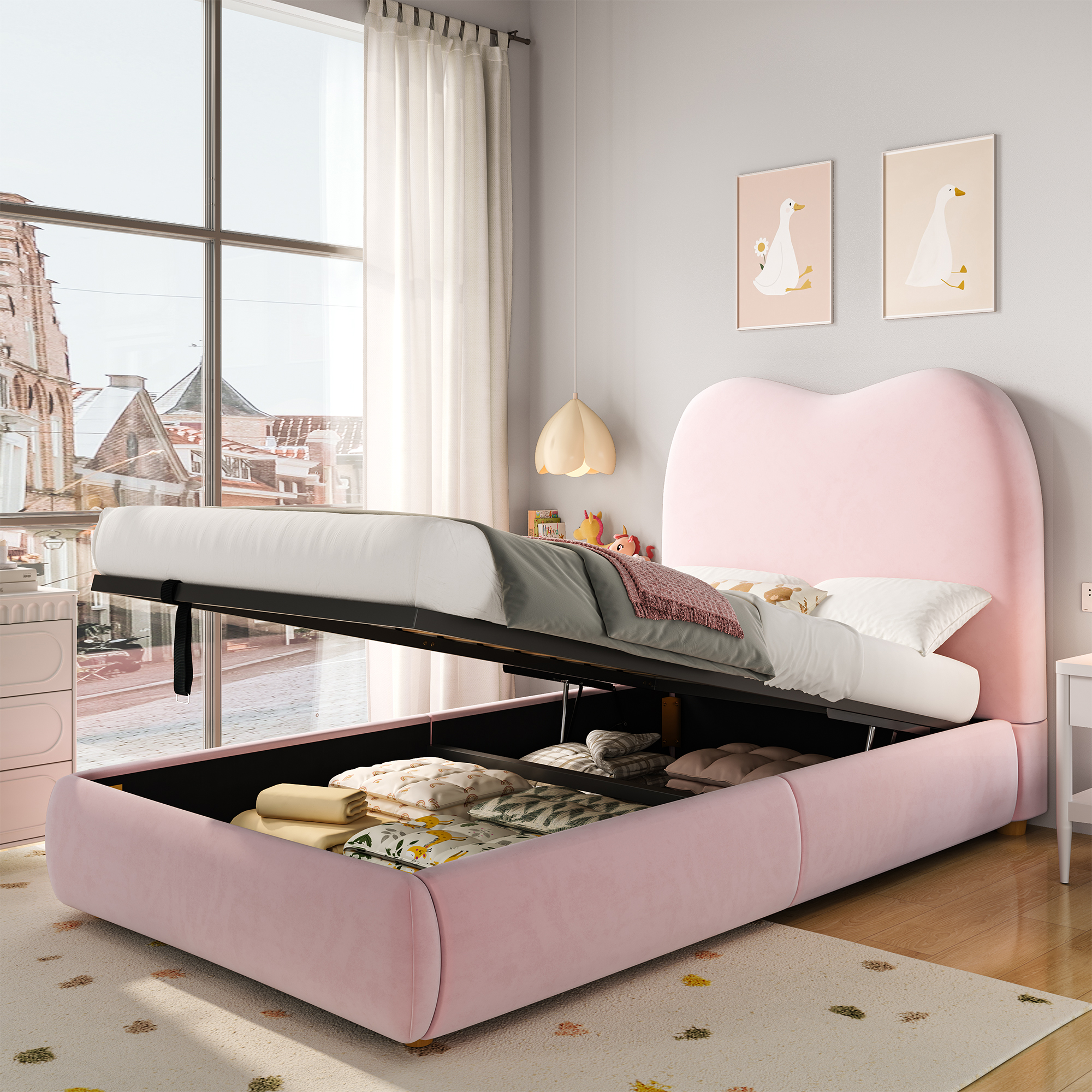 Polsterbett, Einzelbett, Kinderbett 90 x 200cm, hy
