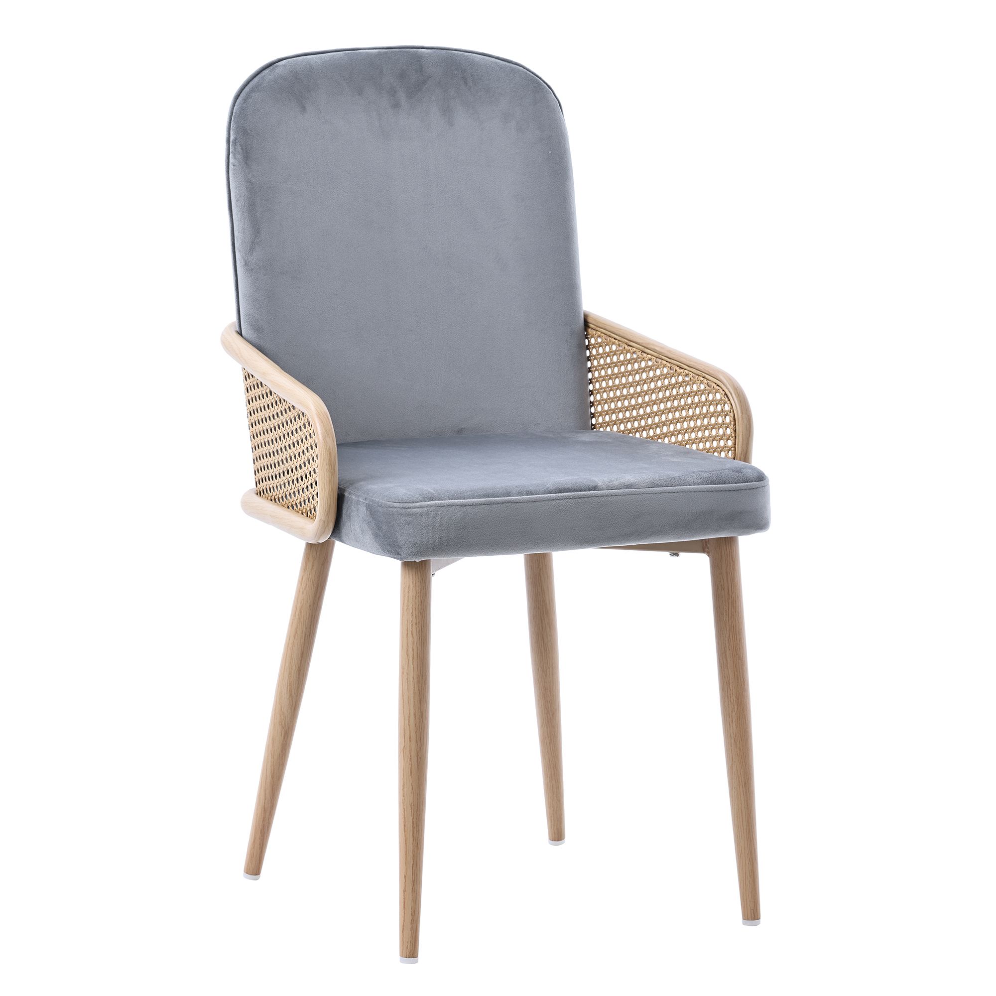 Chaise de salle à manger, lot de 6, détails en rotin, métal et velours, gris - vue 2
