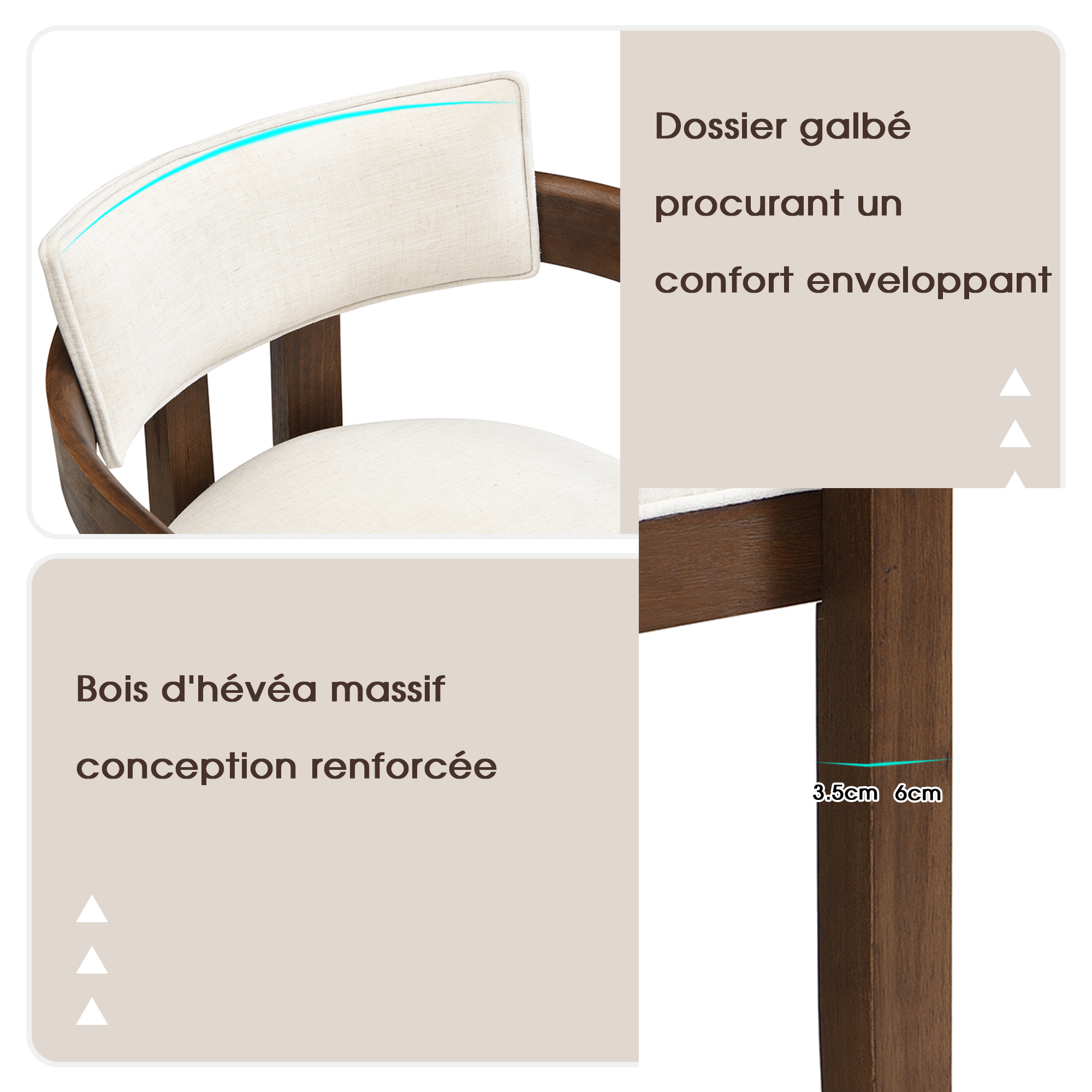 Chaise avec accoudoirs en bois massif, tissu lin naturel, design classique élégant, pour salle à manger et salon, confort supérieur, durabilité, style intemporel, facile montage, stabilité, utilisation polyvalente - image 24