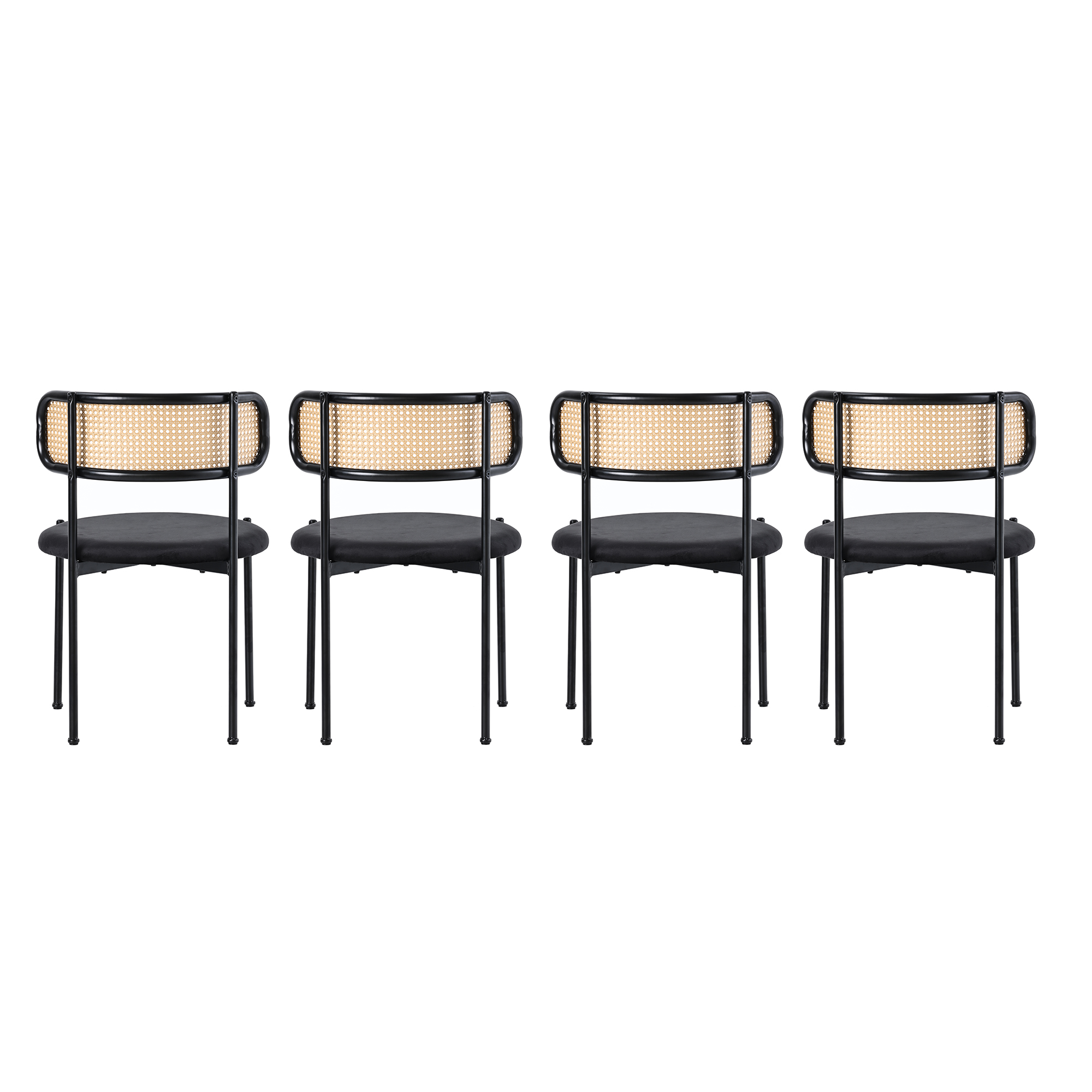 Chaise de salle à manger, lot de 4, détails en rotin, métal et velours, noir - vue 6