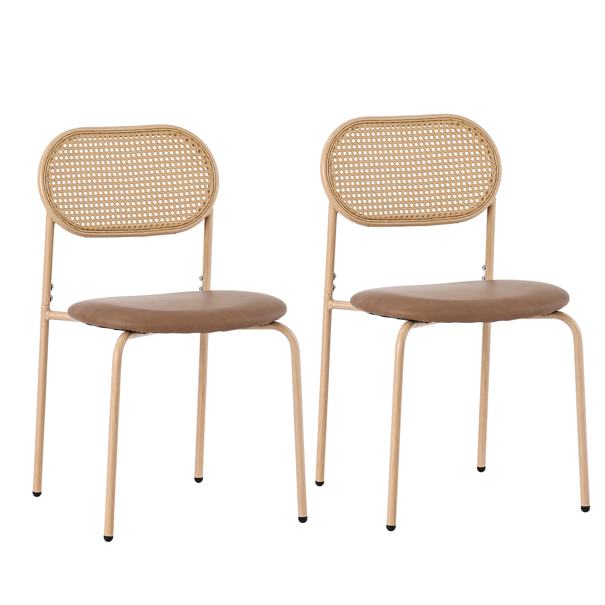 Chaise de salle à manger, lot de 2, détails en rotin, métal, marron - vue 6