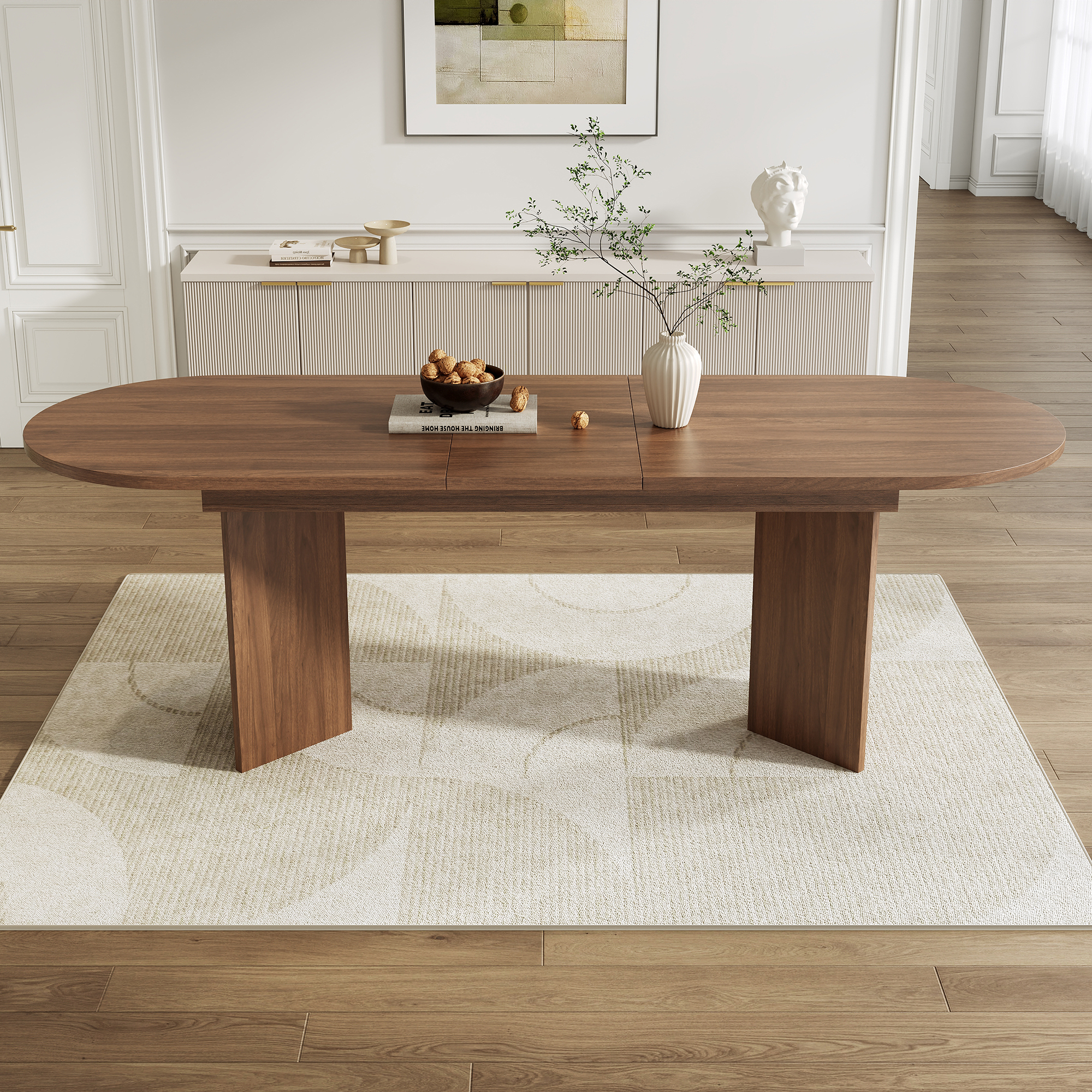 Table à manger extensible, 180 x 90 x 75 cm, MDF, noyer - vue 2