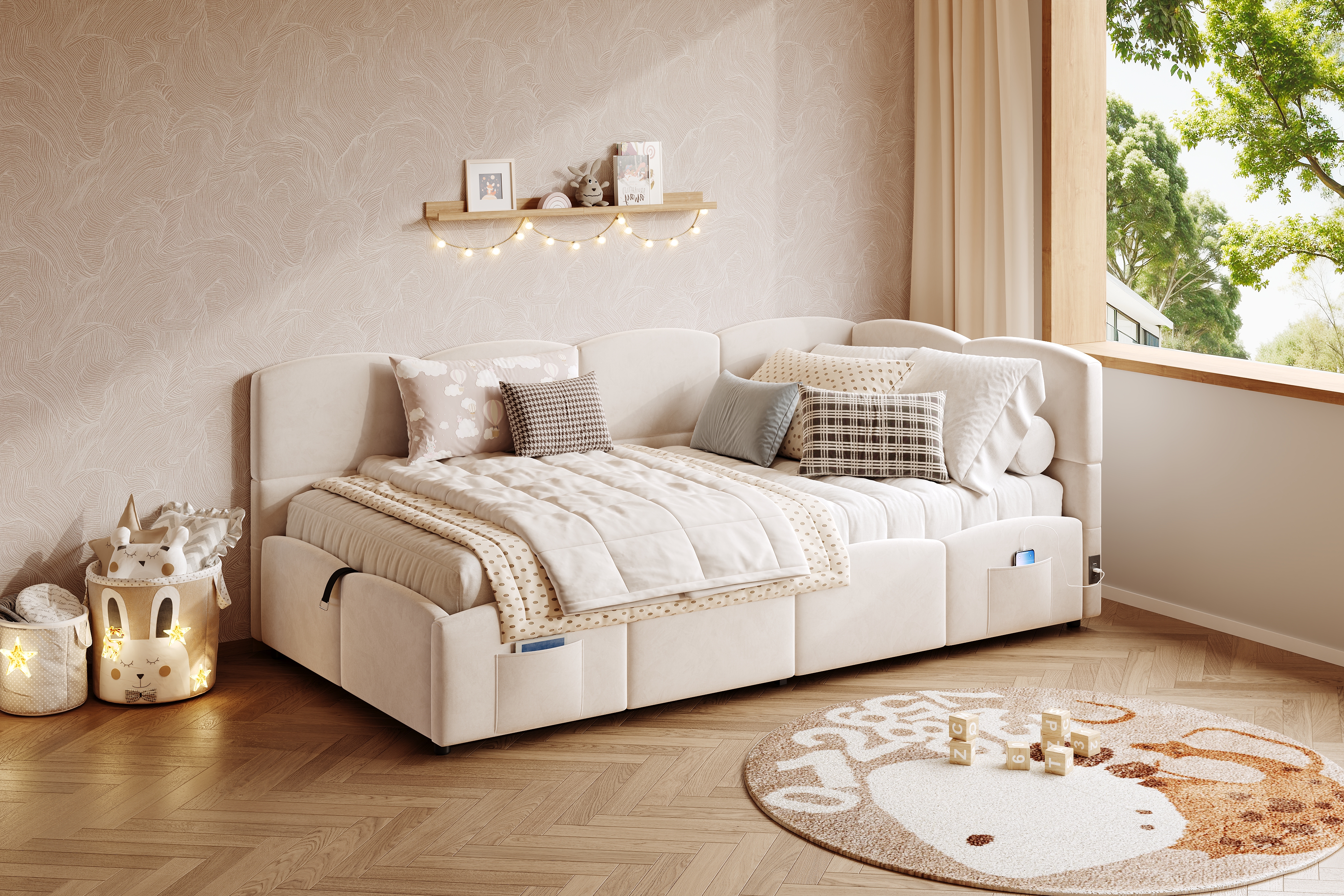 Polsterbett,Kinderbett, Einzelbett, Stauraumbett, 