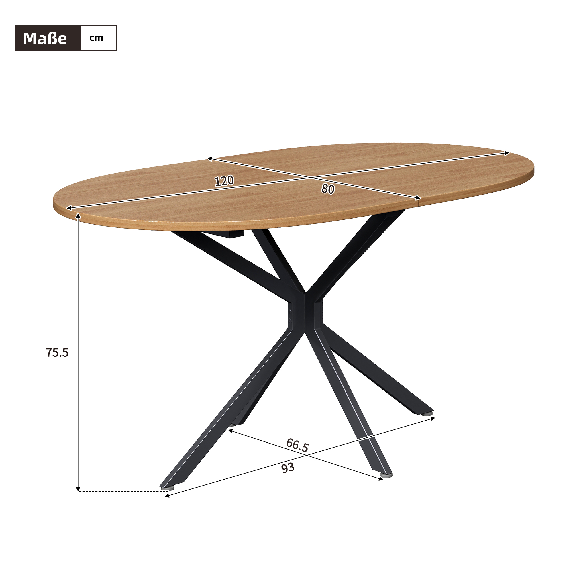 Table à manger, 120 x 80 x 75,5 cm, métal et MDF, bois naturel - vue 9