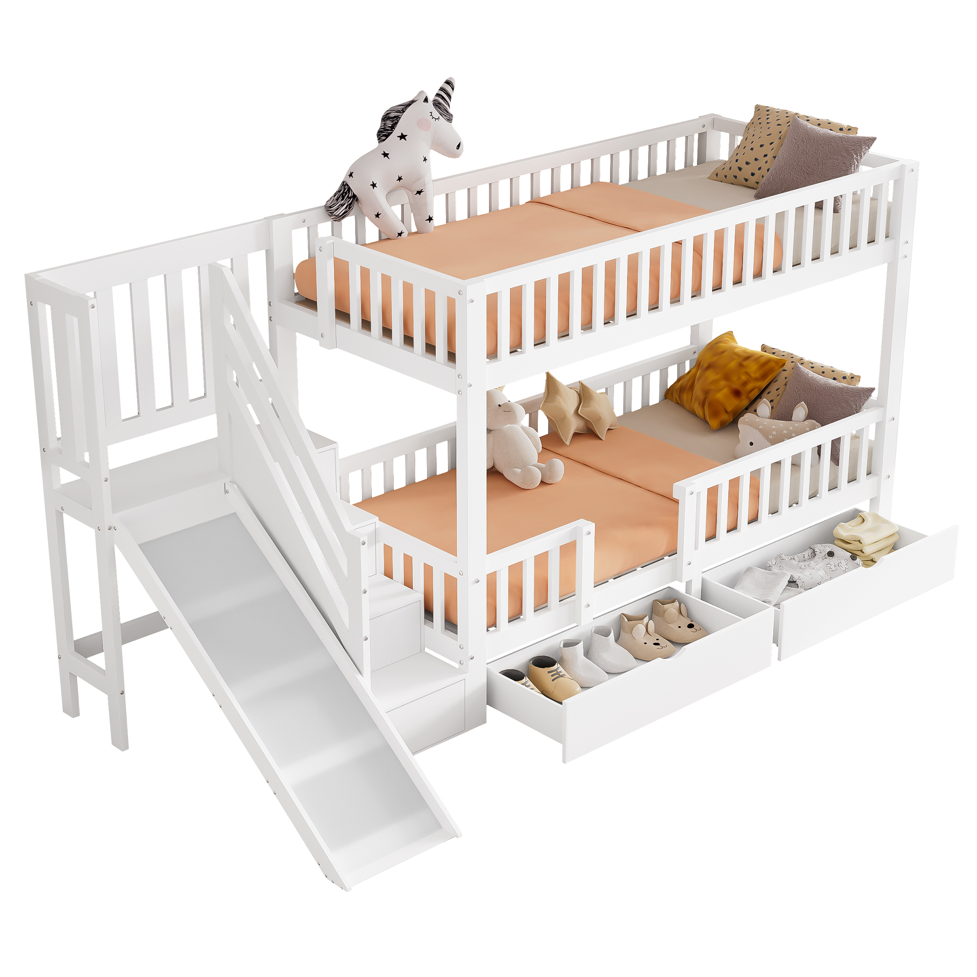 Lit mezzanine avec toboggan et rangement